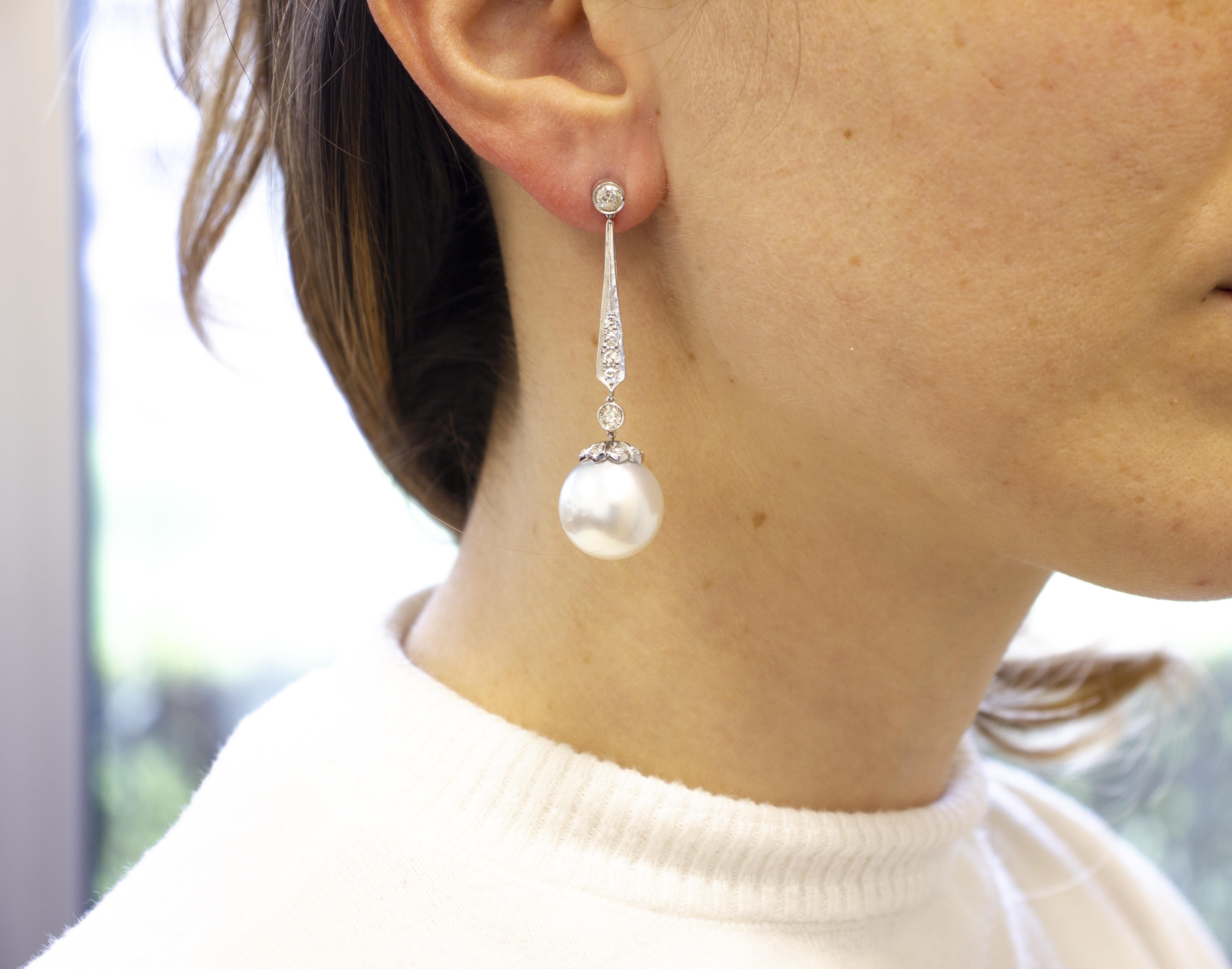 Platinum, Diamonds, Pearls Dangle Earrings 1