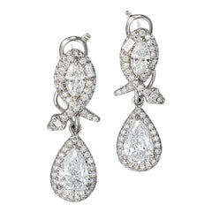 PlatinumWhite Diamonds 3.69 Carat  Aenea Drop Dangle Earrings