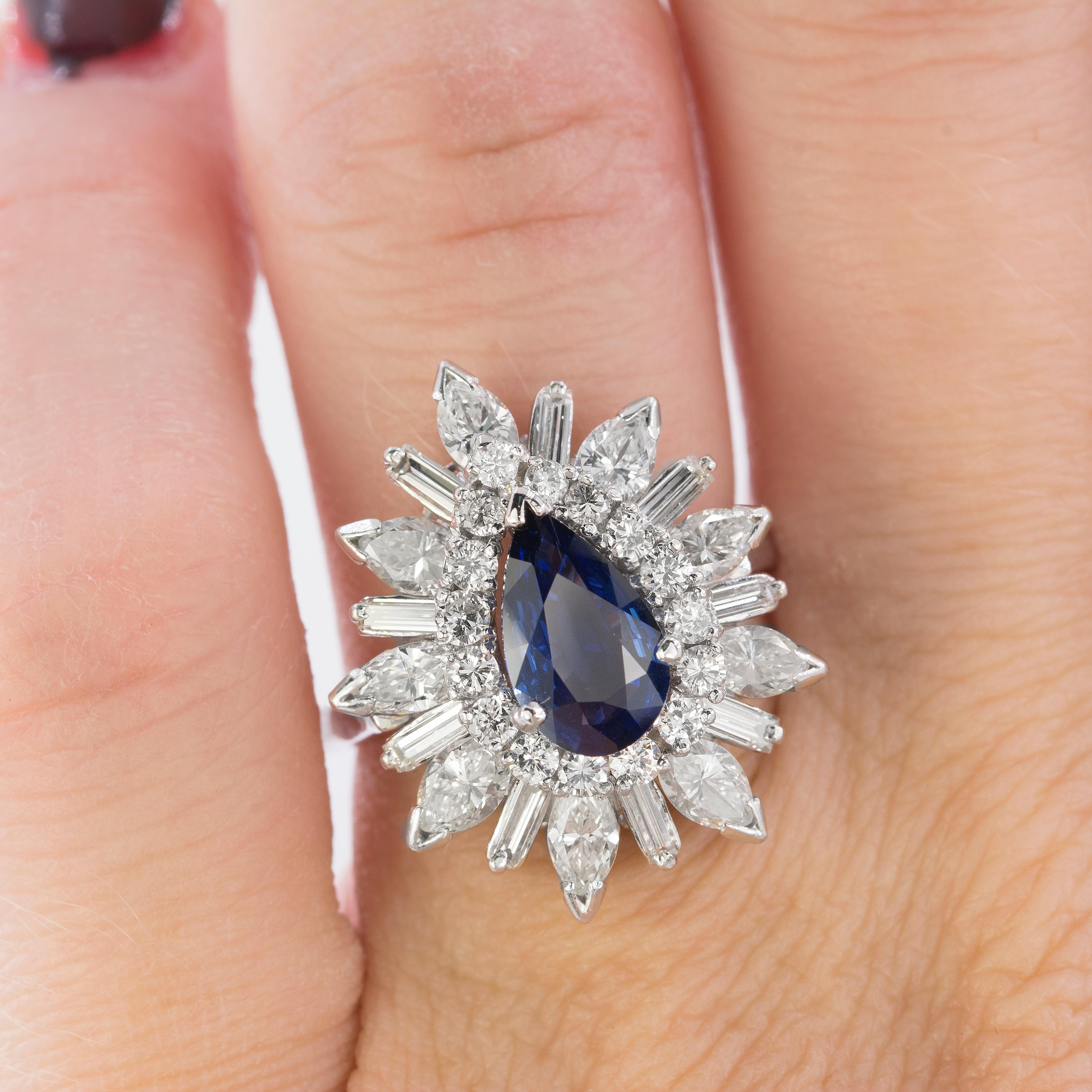 Pear Cut Platinum Burma Sapphire Ring