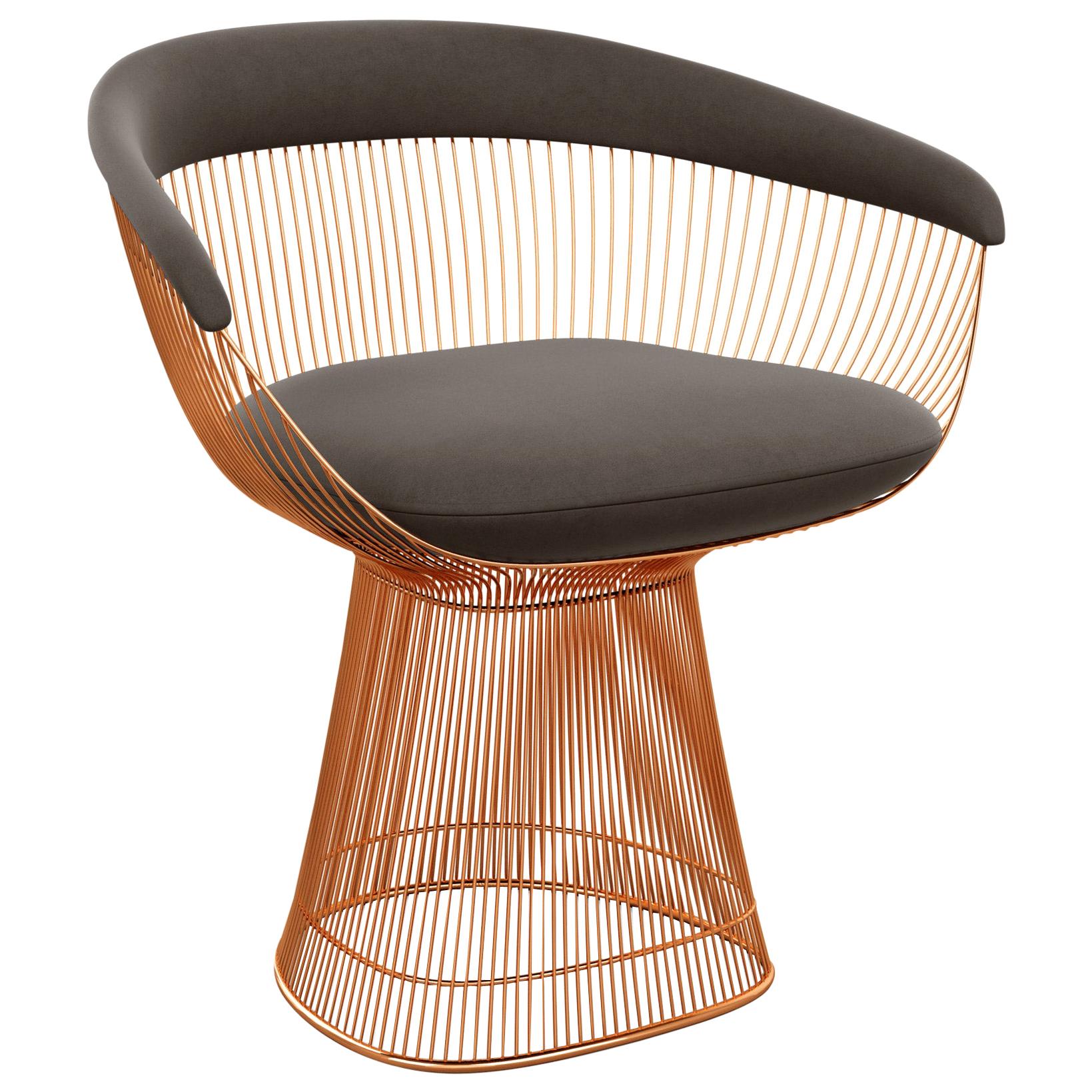 Platner Arm Chair in Ultrasuede/Chinchilla Upholstery & Rose Gold Base For Sale