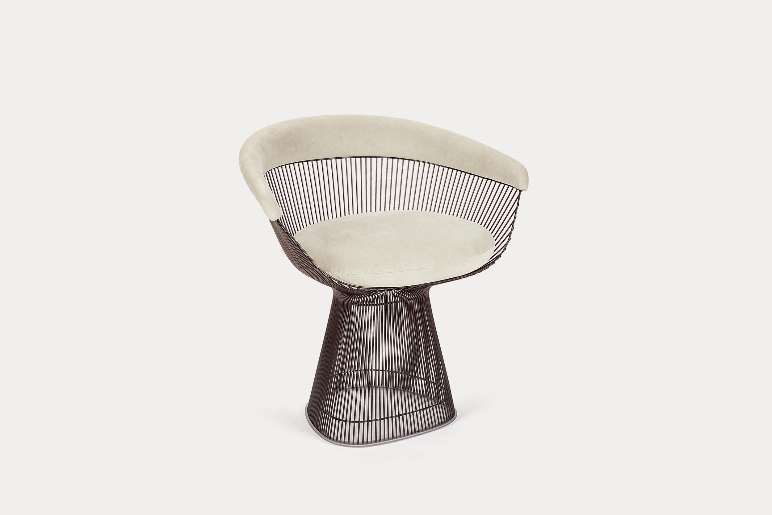 Knoll Platner armchair with Ultrasuede upholstery and bronze metallic base. This chair is a classic statement for any environment.