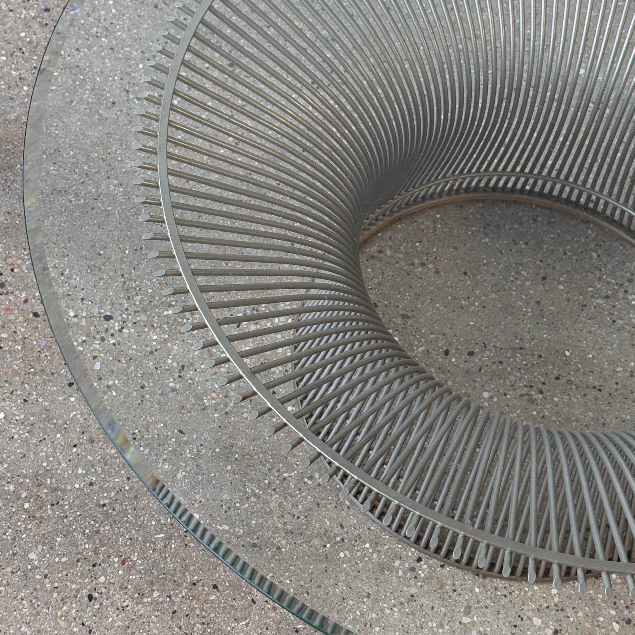 c. 1970s. USA. Nickel plated base with knife edge glass top. Iconic design from Warren Platner. 


