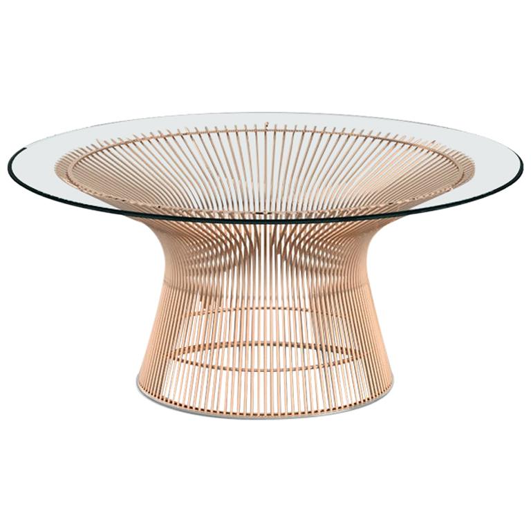 Platner Coffee Table, Glass Top & Rose Gold Base  For Sale