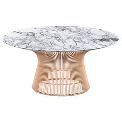 Platner Coffee Table, Polished Arabescato Top & Rose Gold Base 