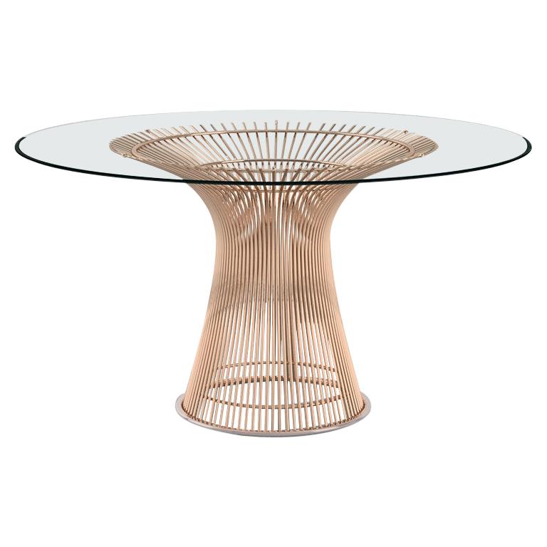 Platner Dining Table, Glass Top & Rose Gold Base For Sale