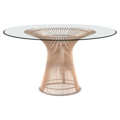 Table de salle à manger Platner, plateau en verre et base en or rose