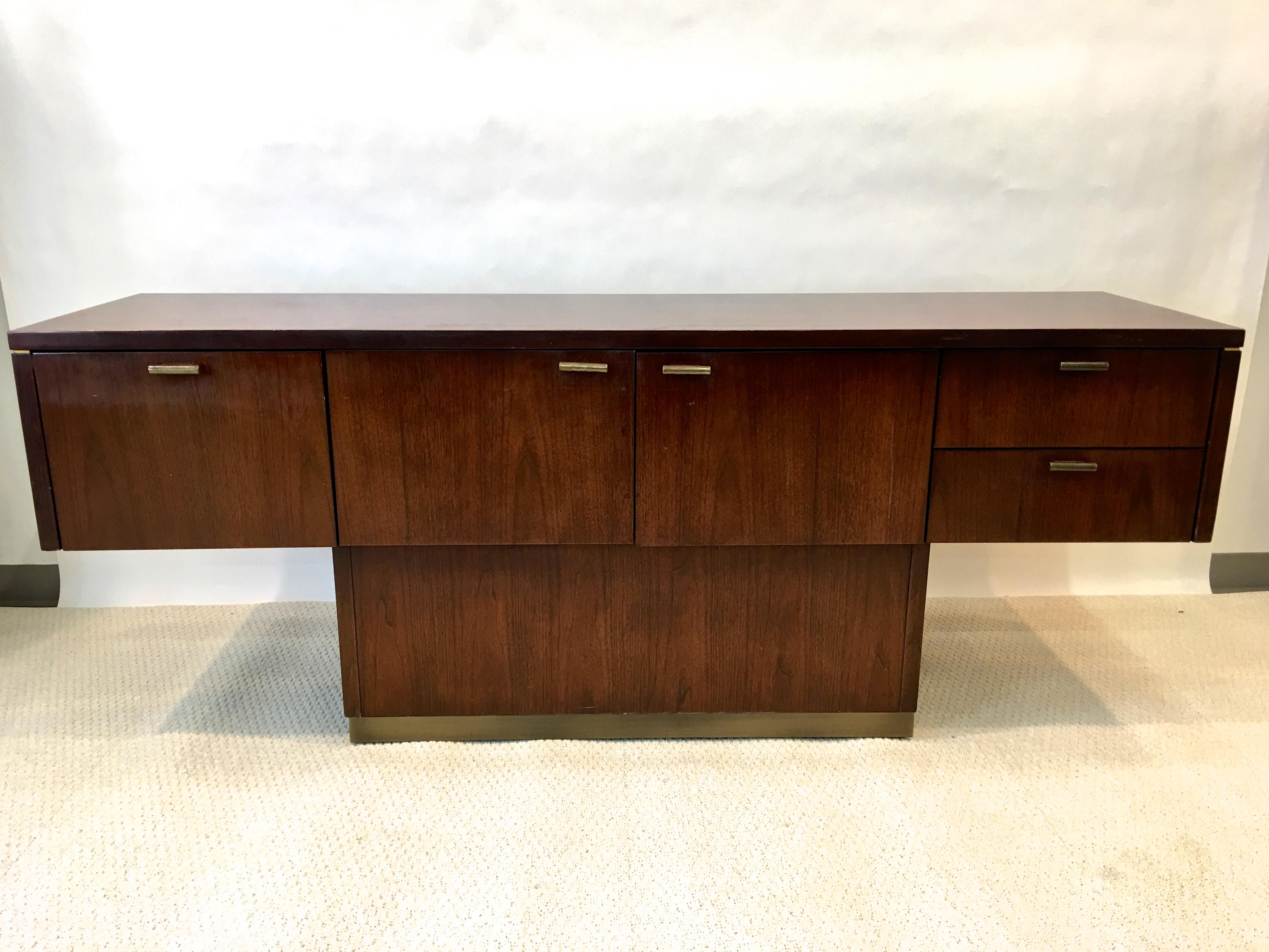 Platner Inspired Walnut and Bronze Floating Credenza 4