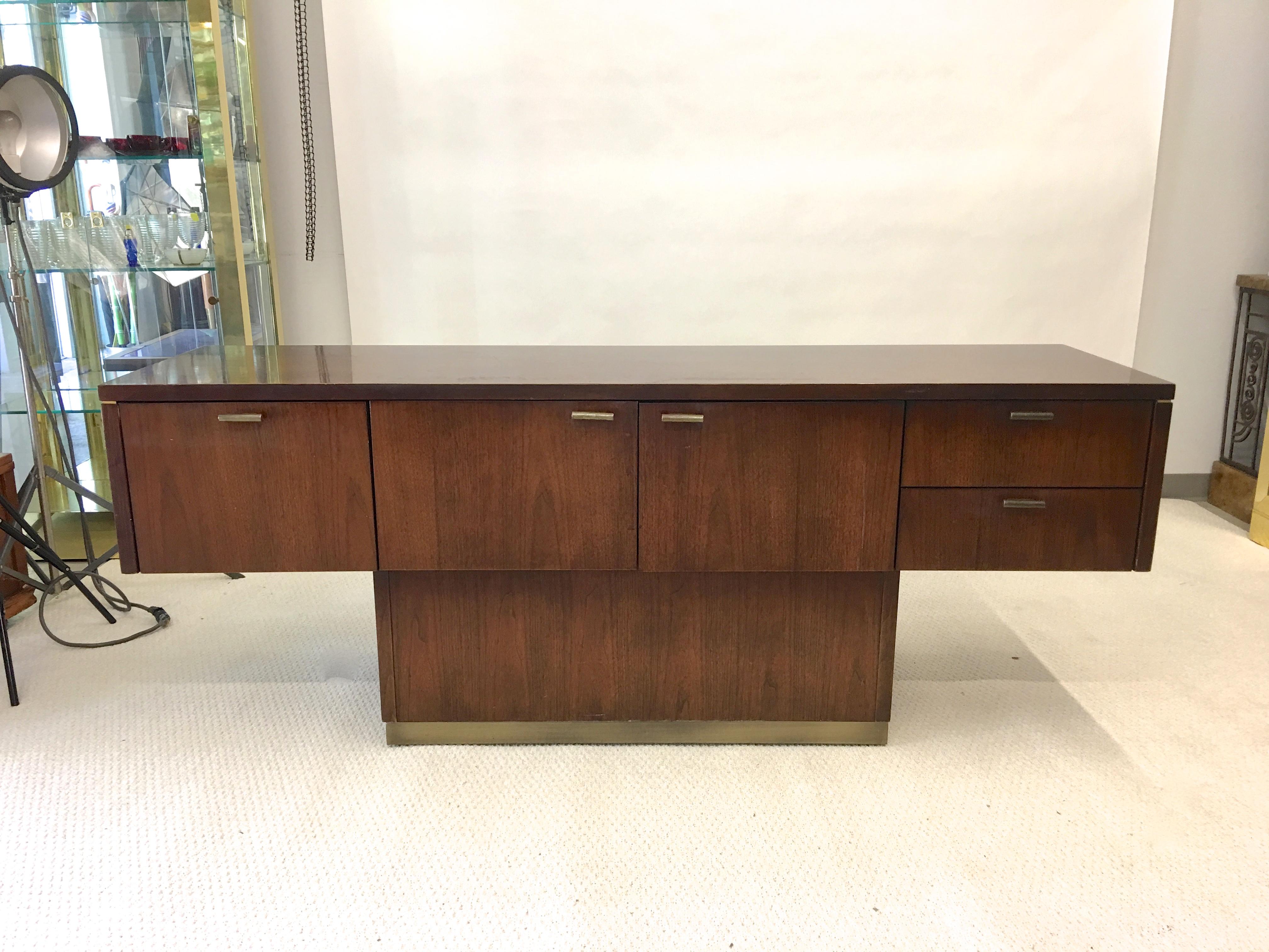 Platner Inspired Walnut and Bronze Floating Credenza 5