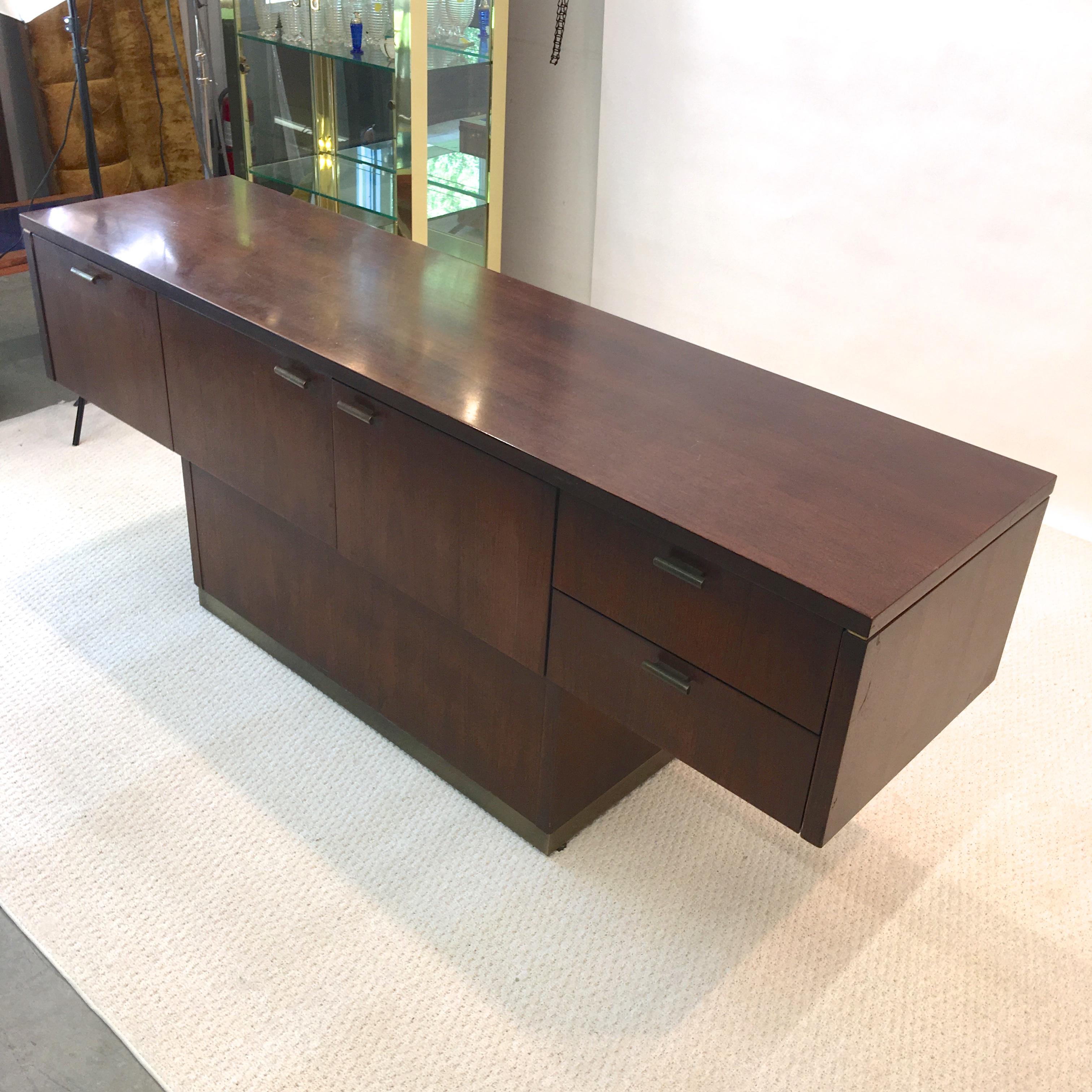 Platner Inspired Walnut and Bronze Floating Credenza 6