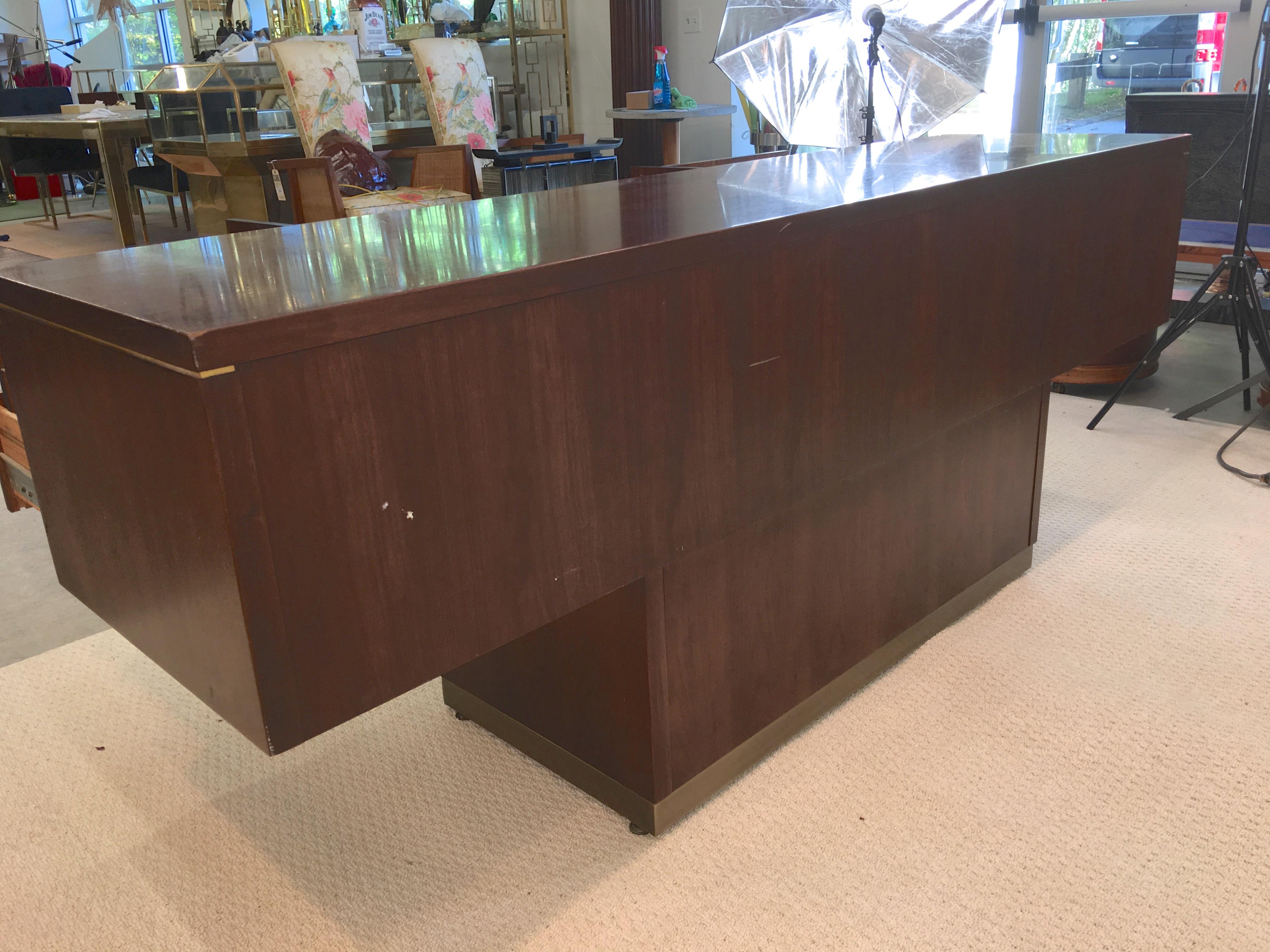 Platner Inspired Walnut and Bronze Floating Credenza 10