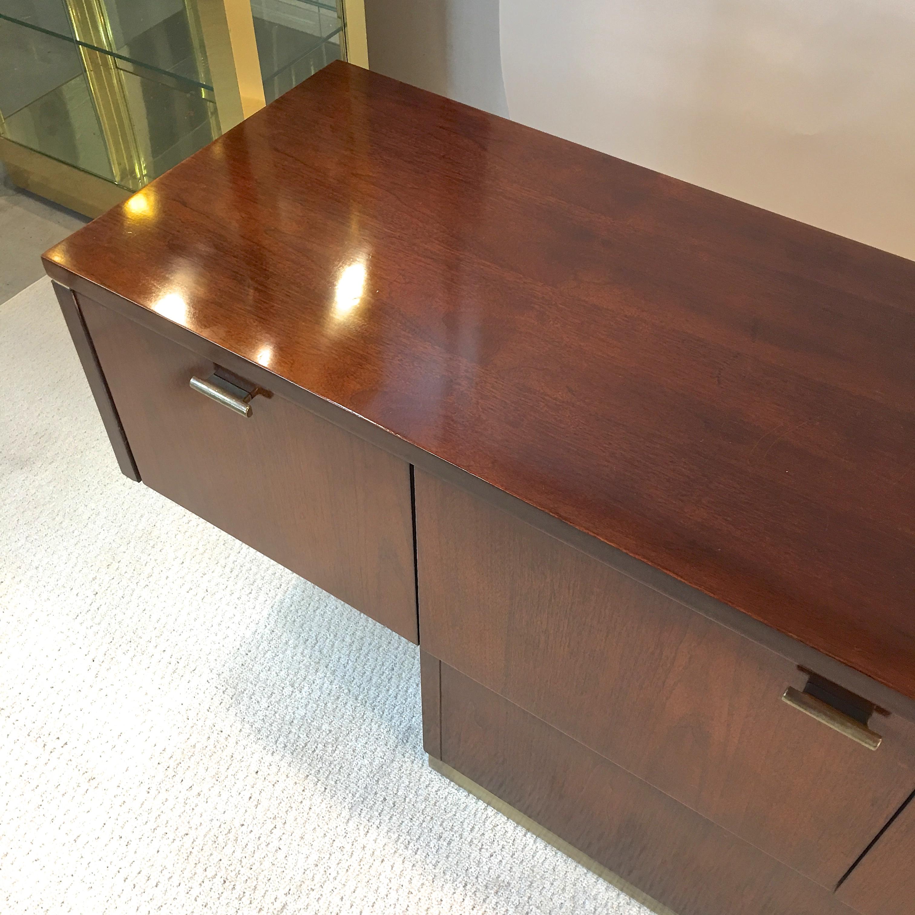Platner Inspired Walnut and Bronze Floating Credenza 12
