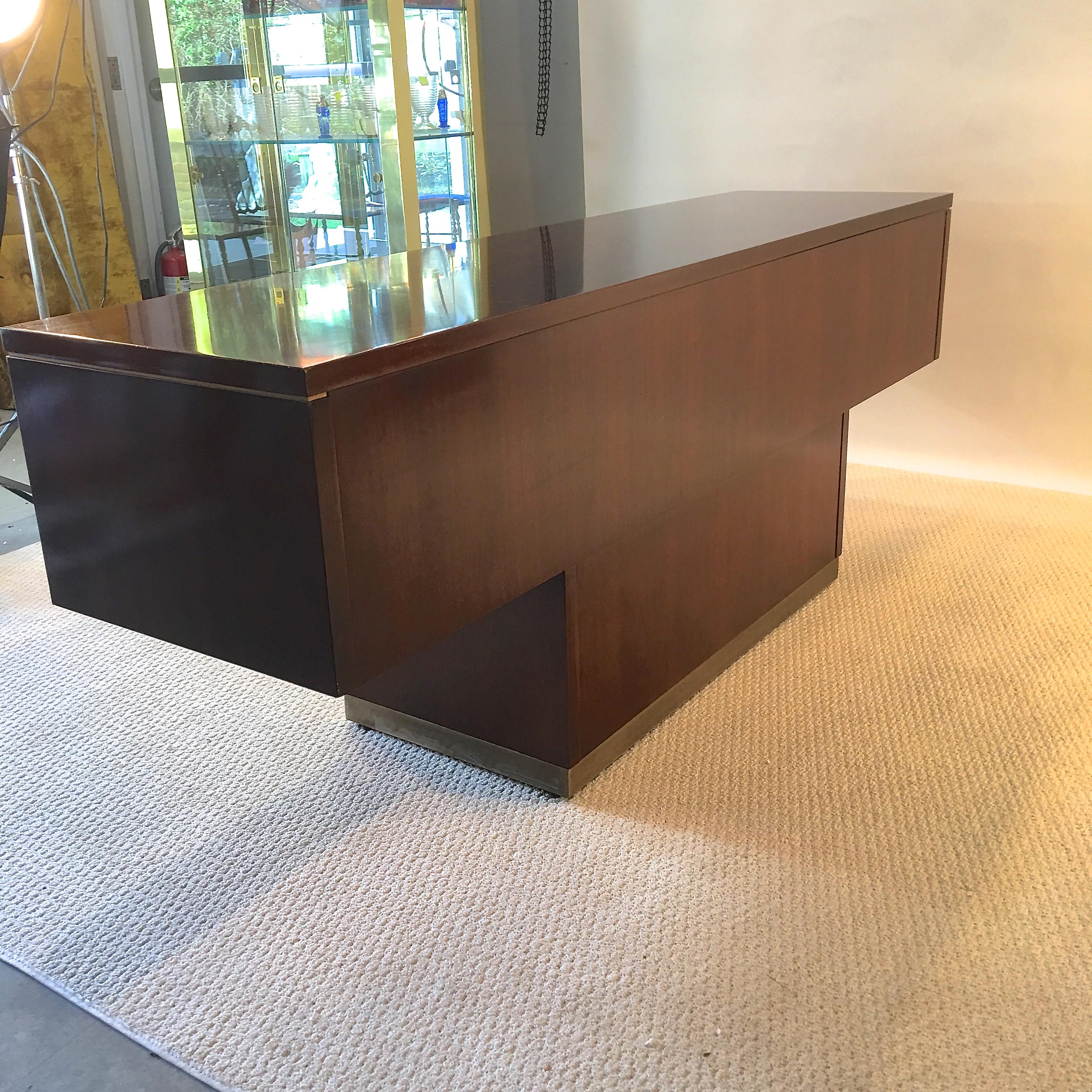 Platner Inspired Walnut and Bronze Floating Credenza 13