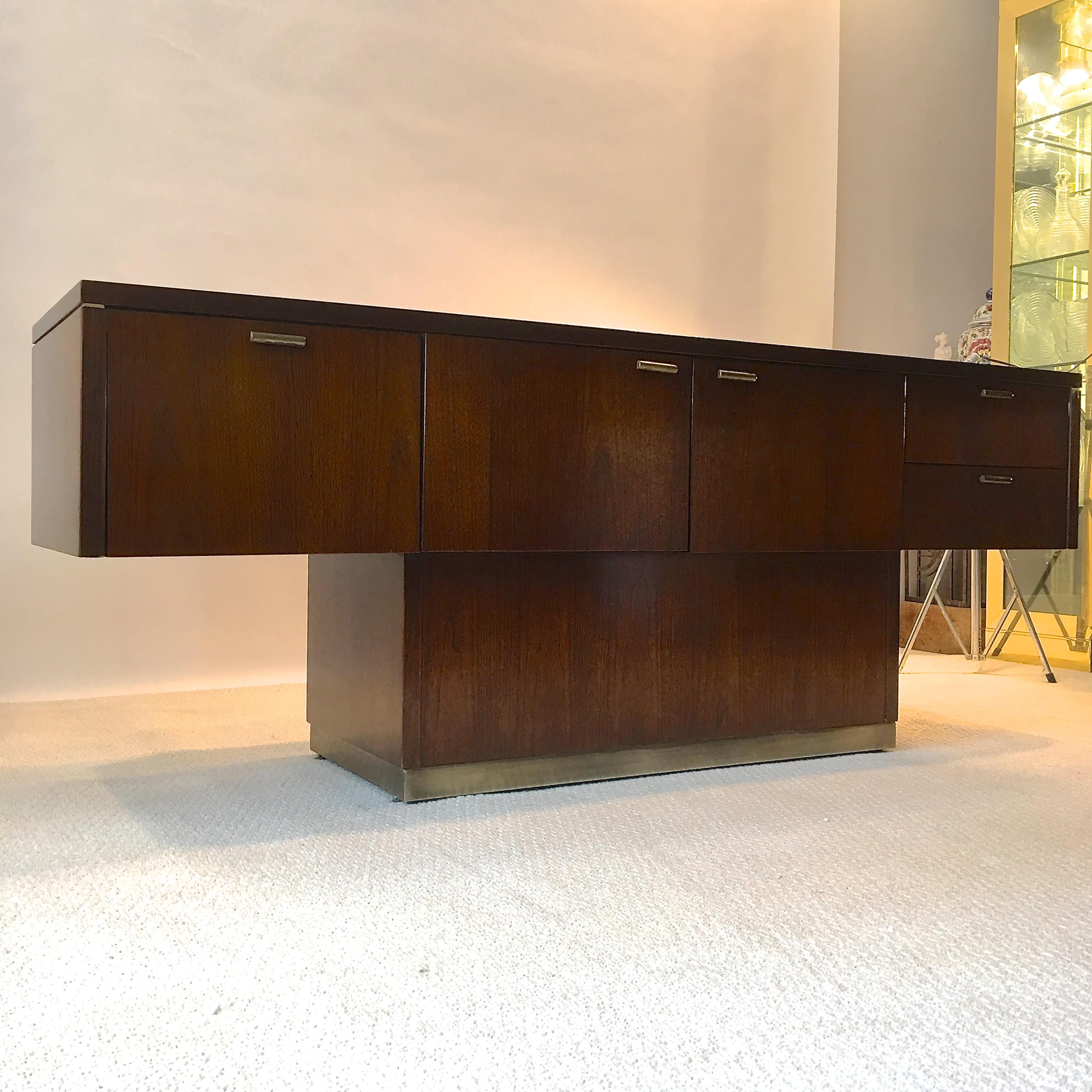 Mid-Century Modern Platner Inspired Walnut and Bronze Floating Credenza
