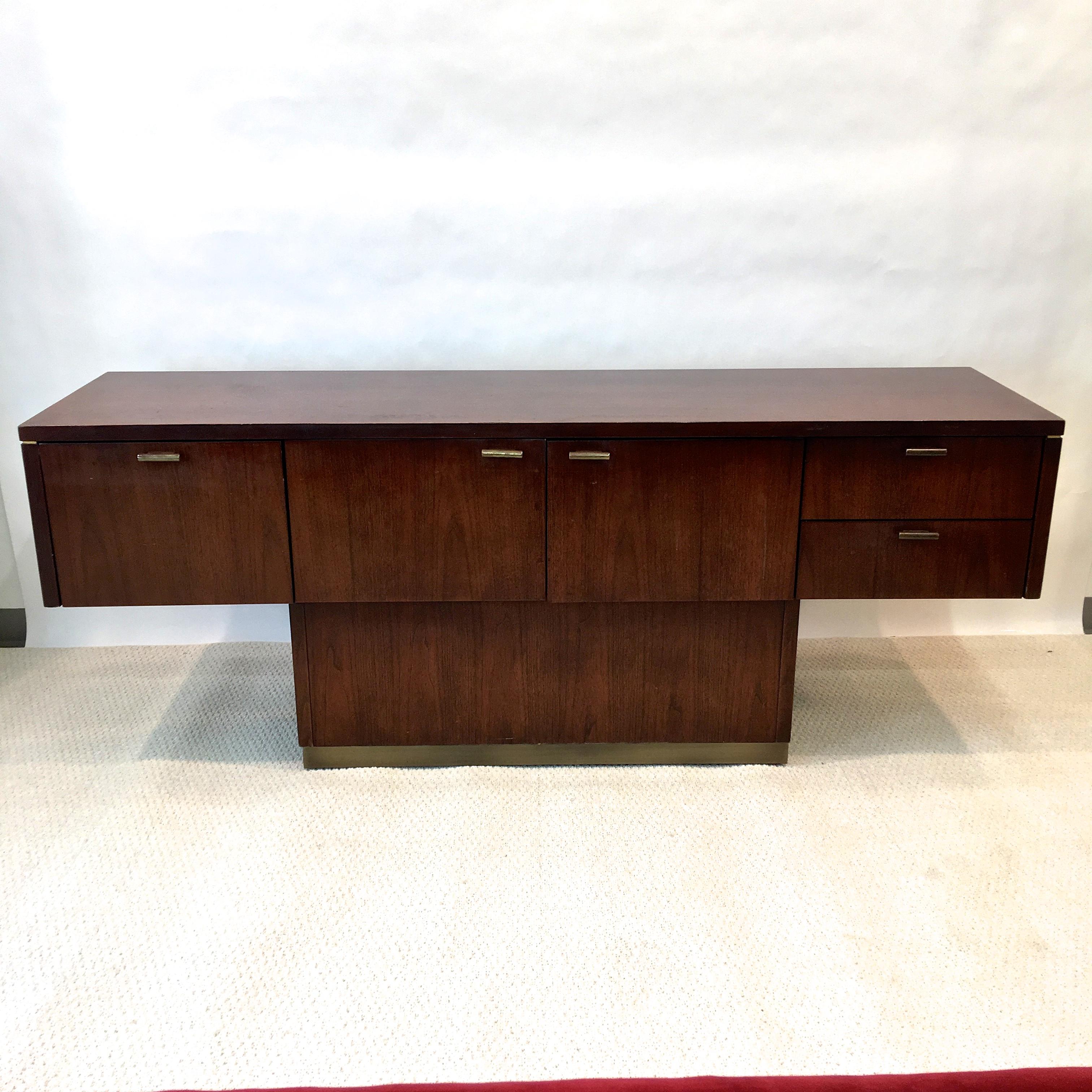 American Platner Inspired Walnut and Bronze Floating Credenza