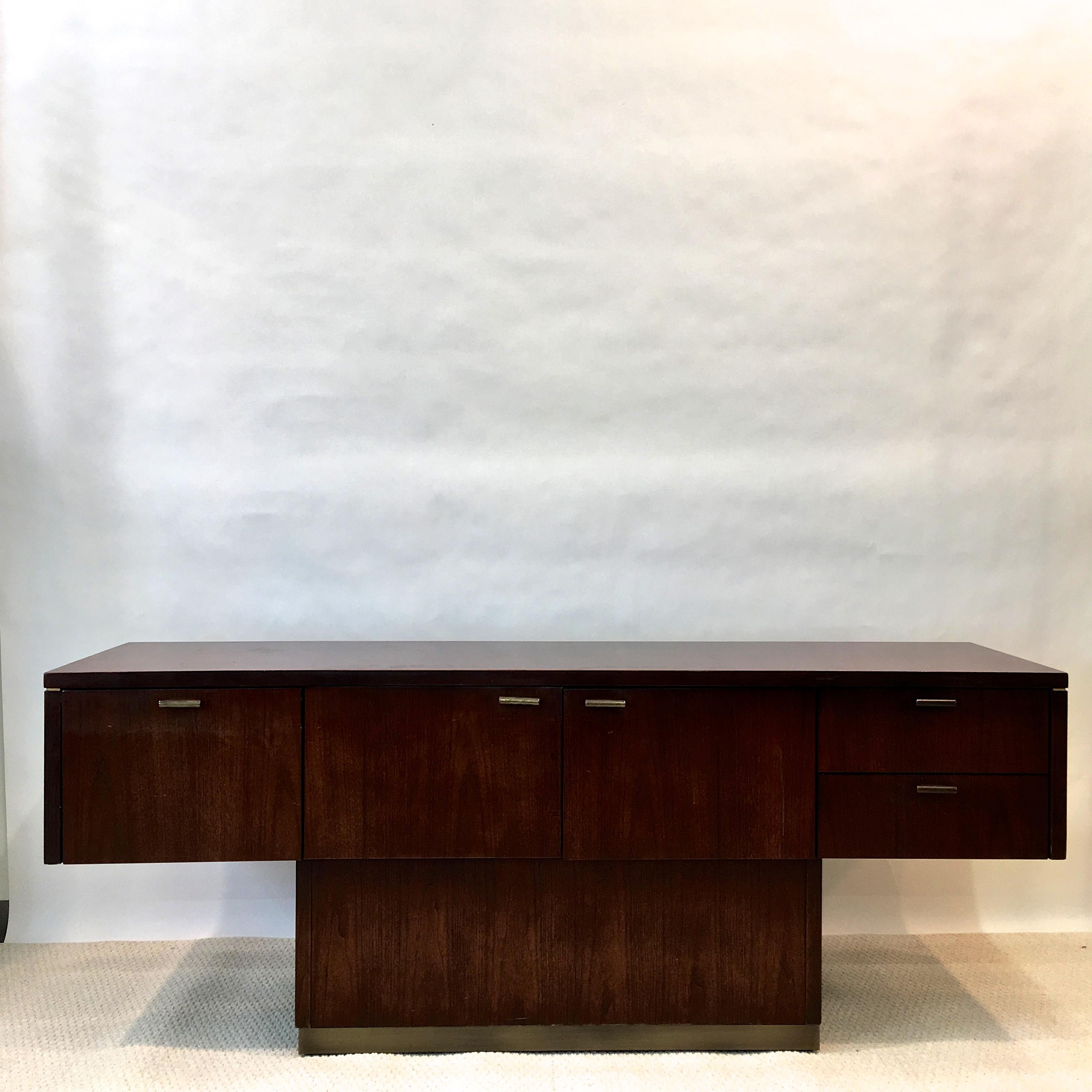 Late 20th Century Platner Inspired Walnut and Bronze Floating Credenza