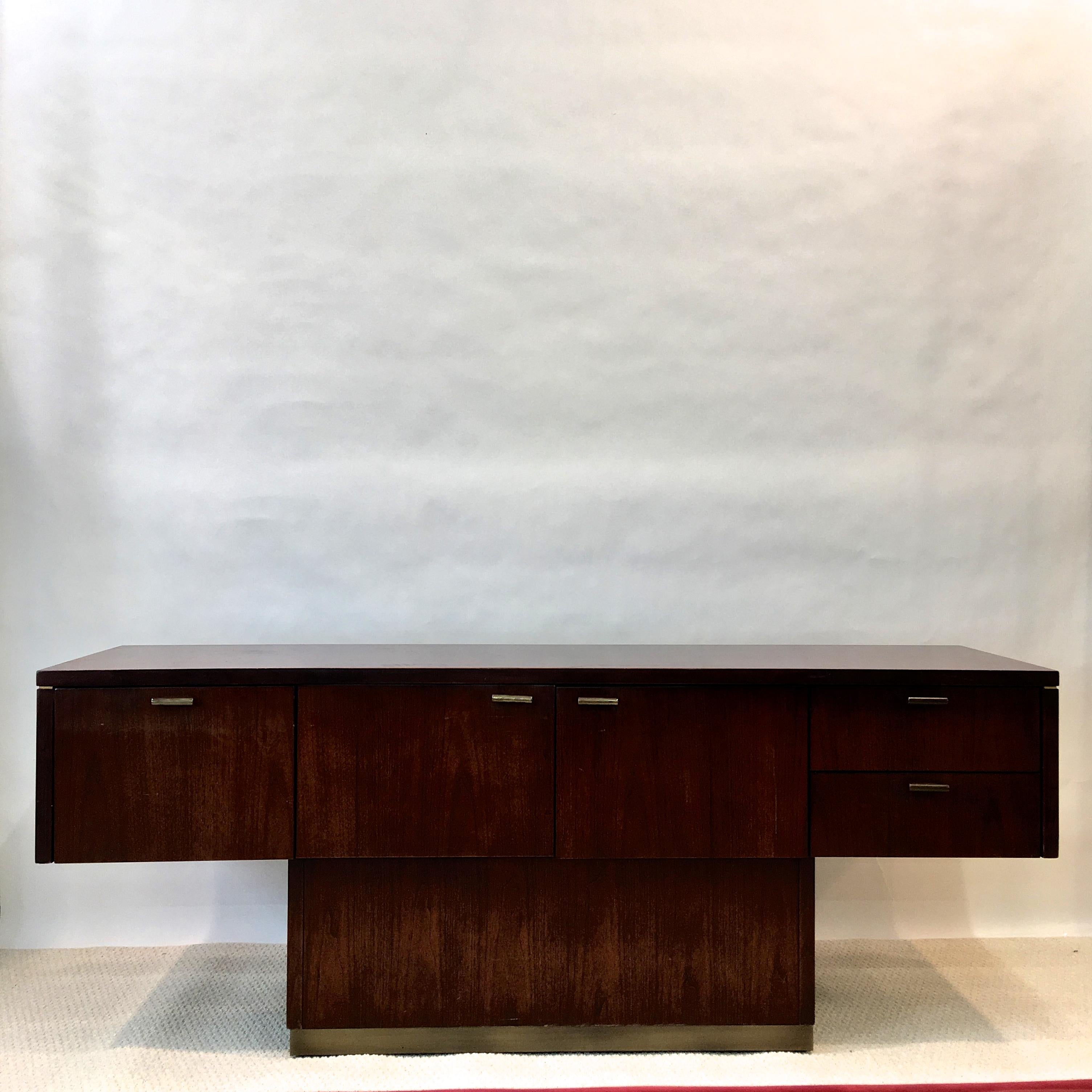 Platner Inspired Walnut and Bronze Floating Credenza 1