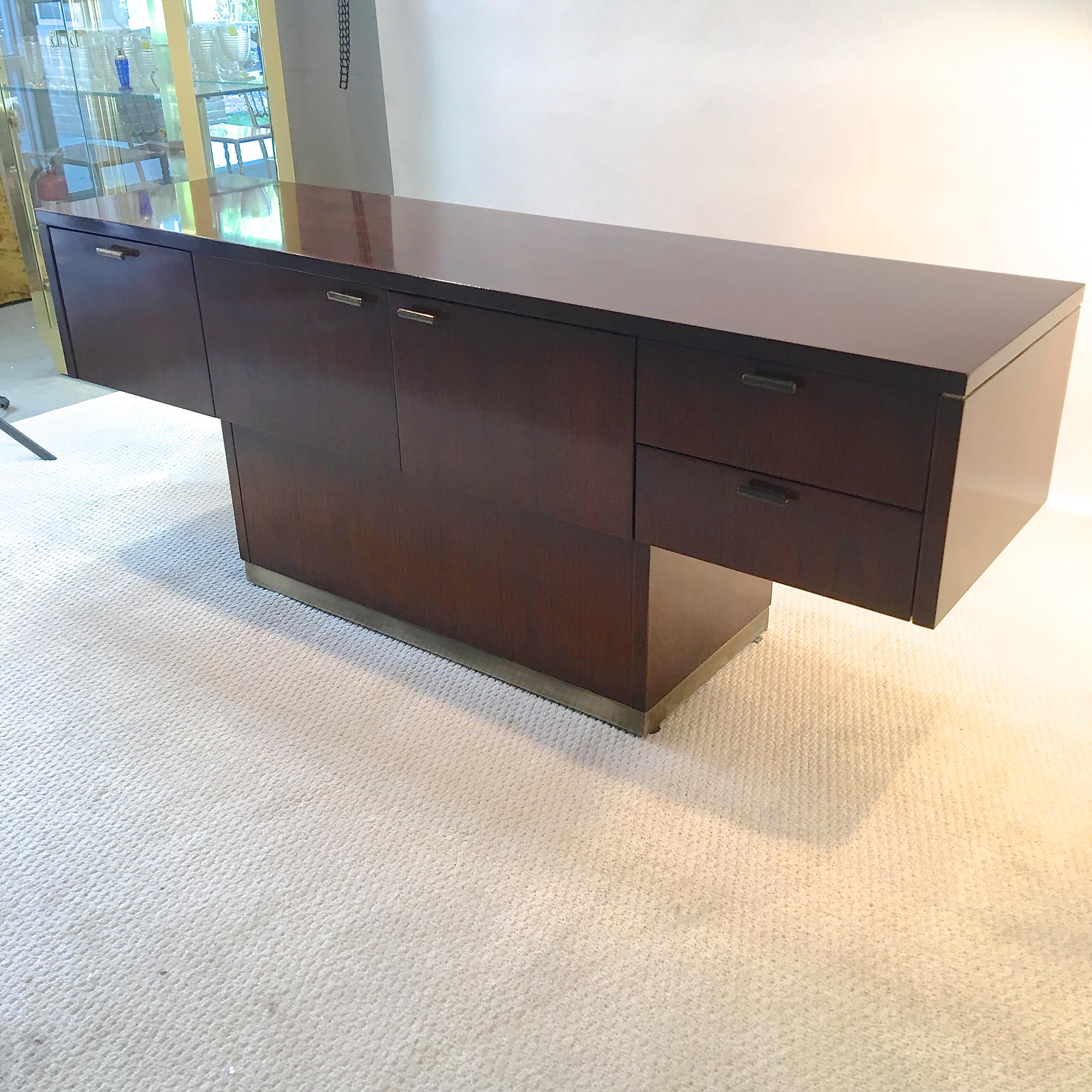 Platner Inspired Walnut and Bronze Floating Credenza 2