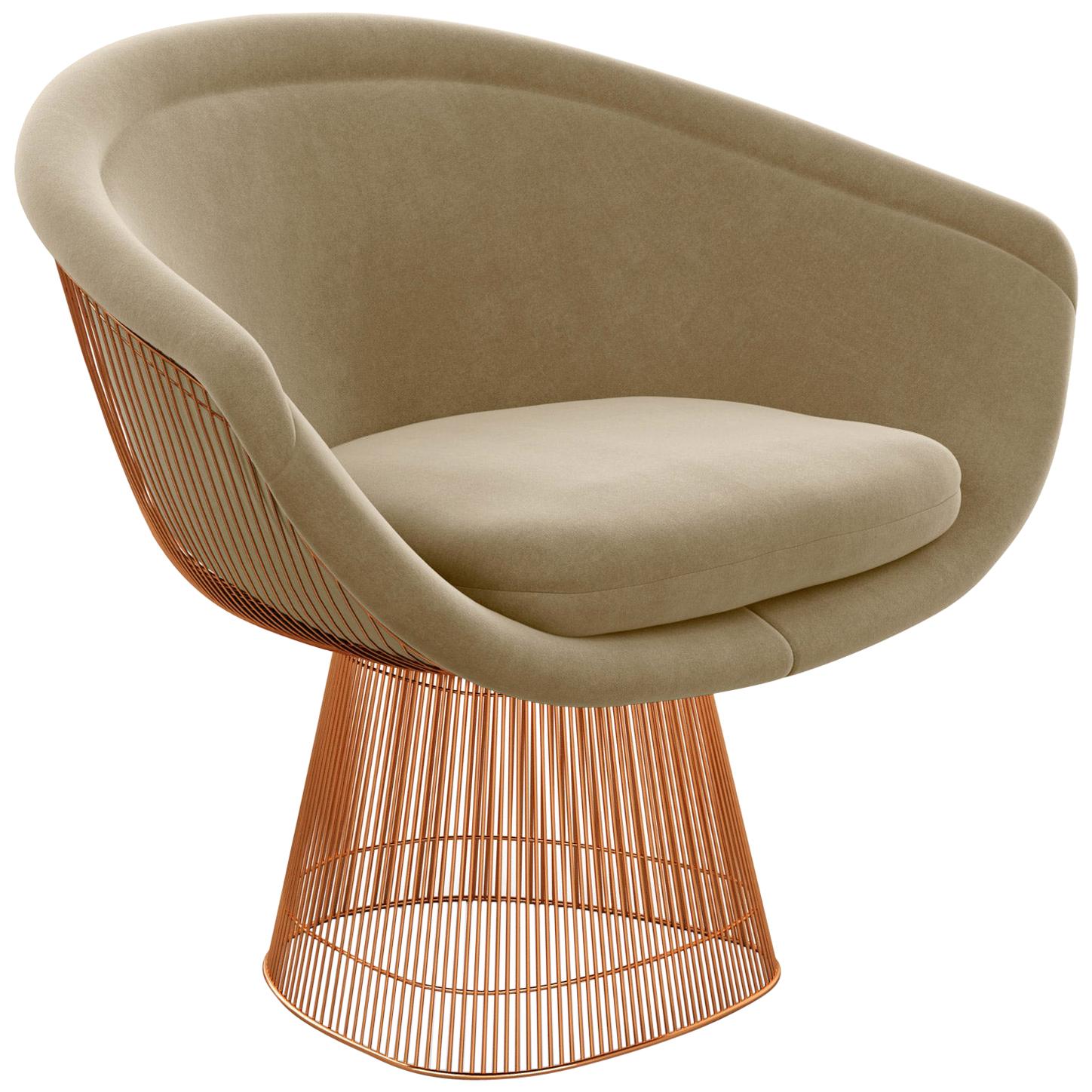 Platner Lounge Chair in Knoll Velvet/Sandstone Upholstery & Rose Gold Base  For Sale