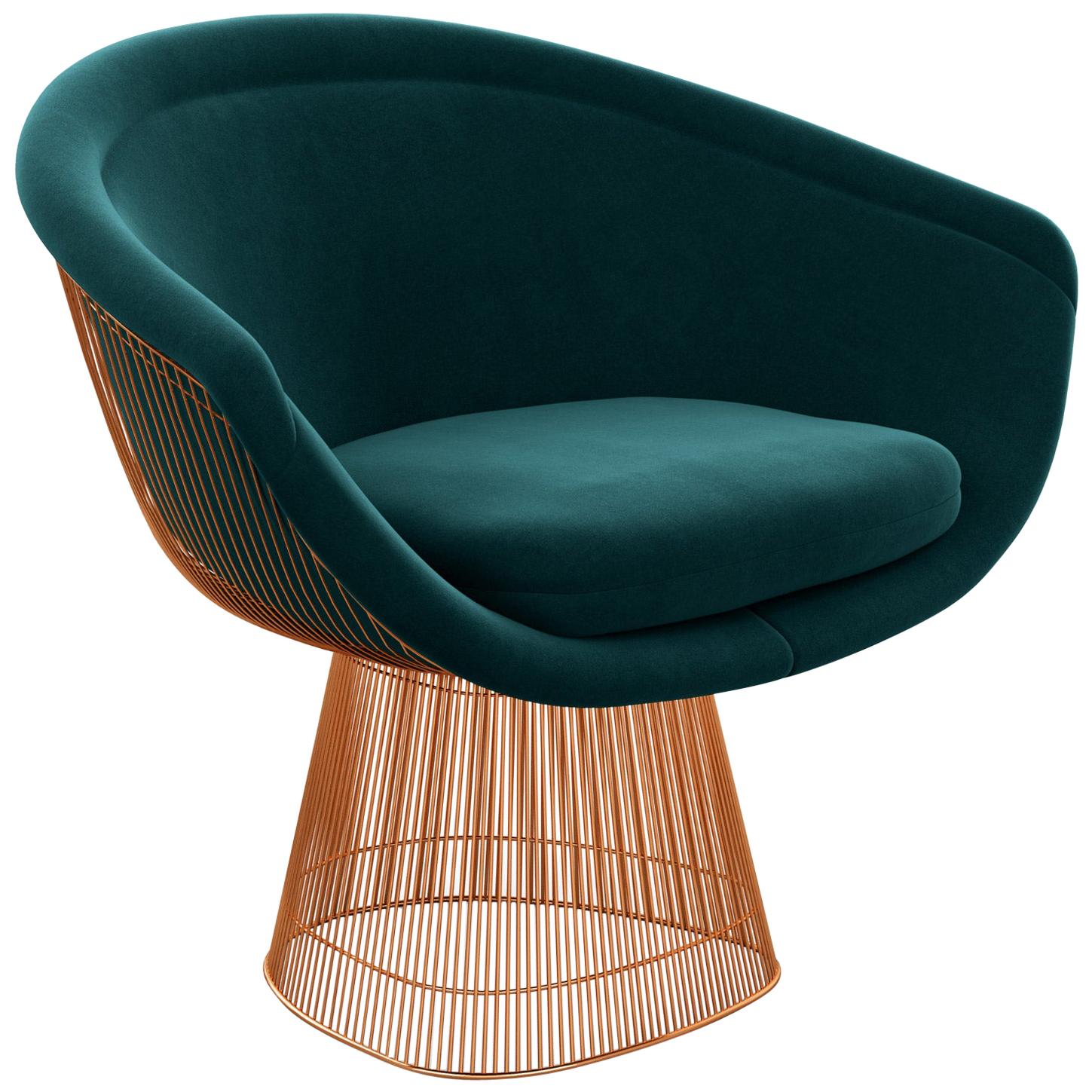 Platner Lounge Chair in Knoll Velvet/Teal Upholstery & Rose Gold Base  For Sale