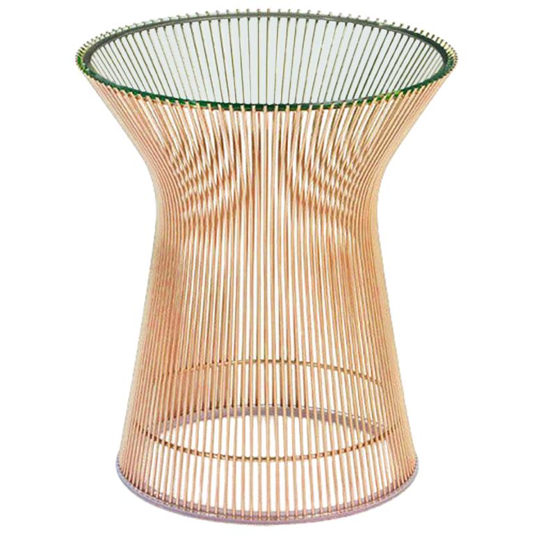 Platner Side Table, Rose Gold Base and Glass Top For Sale