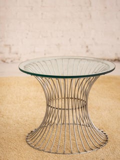 Platner Style Chrome Side Table With Glass Top