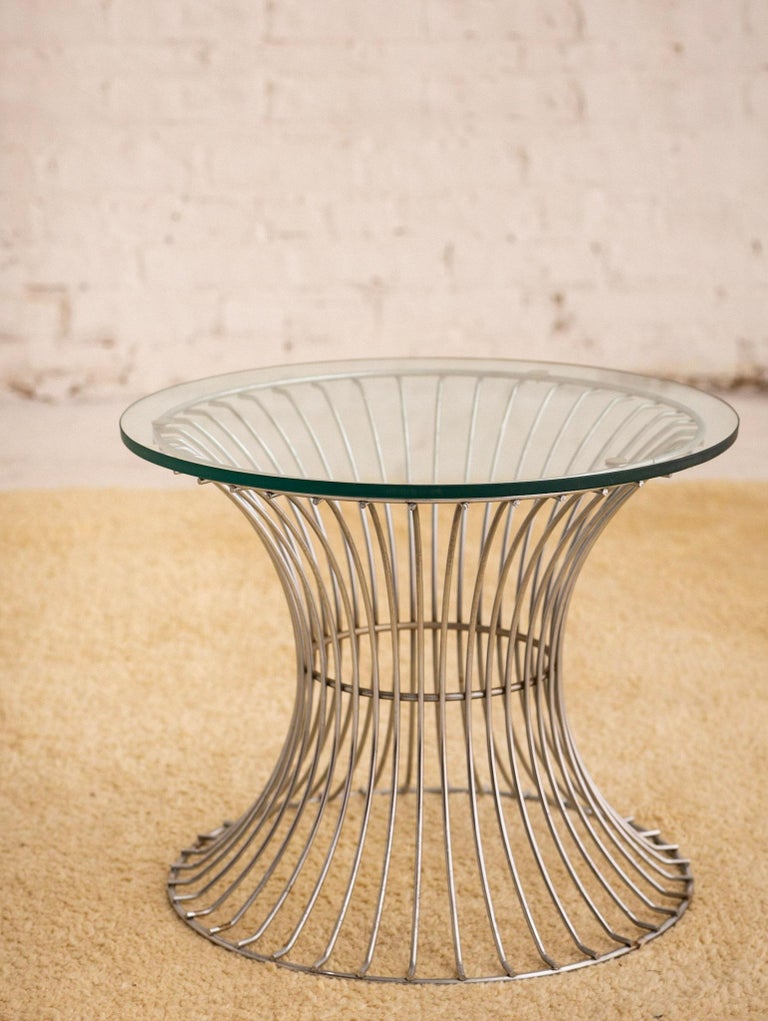 Platner Style Chrome Side Table With Glass Top For Sale at 1stDibs