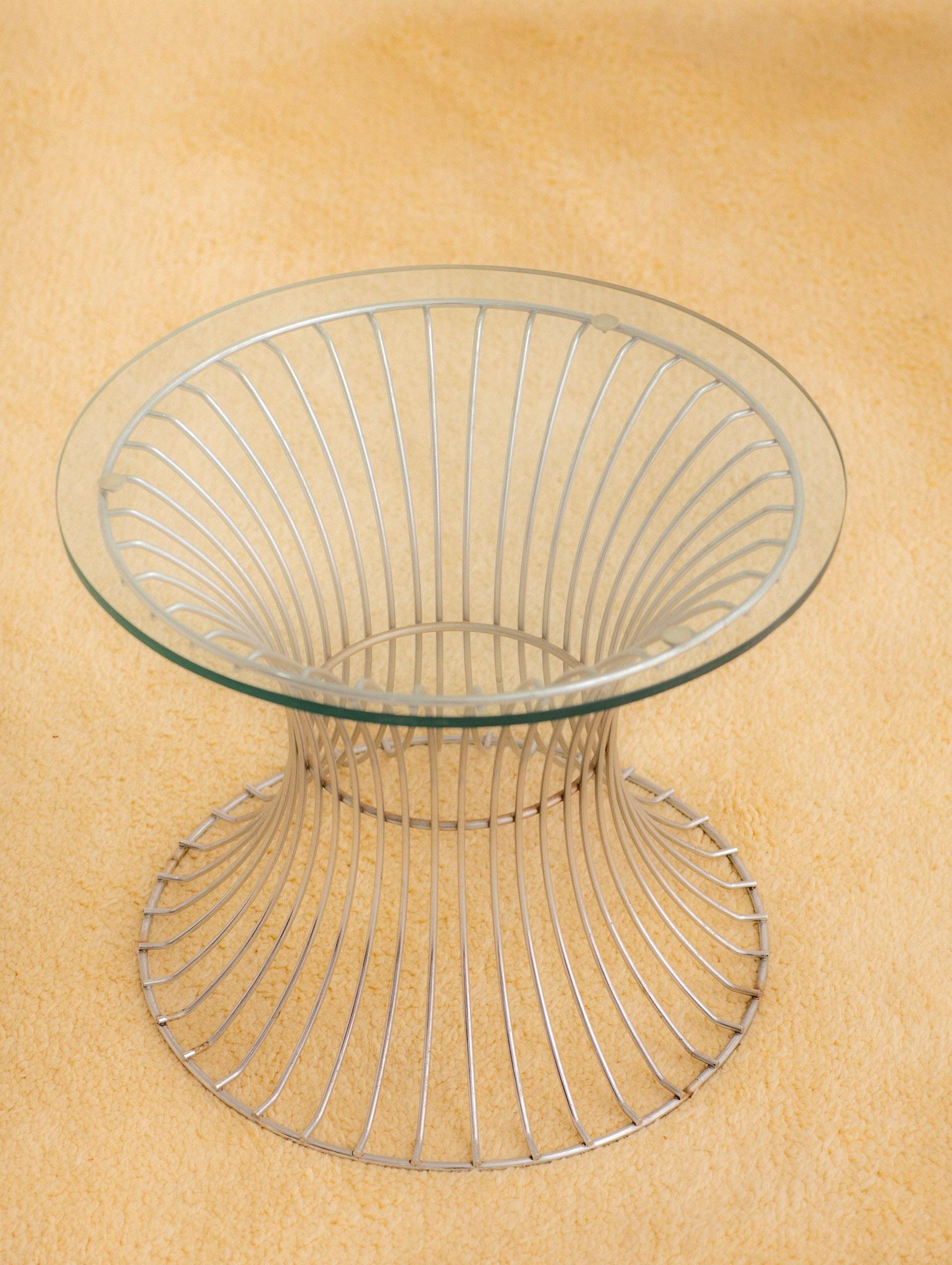 Unknown Platner Style Chrome Side Table With Glass Top
