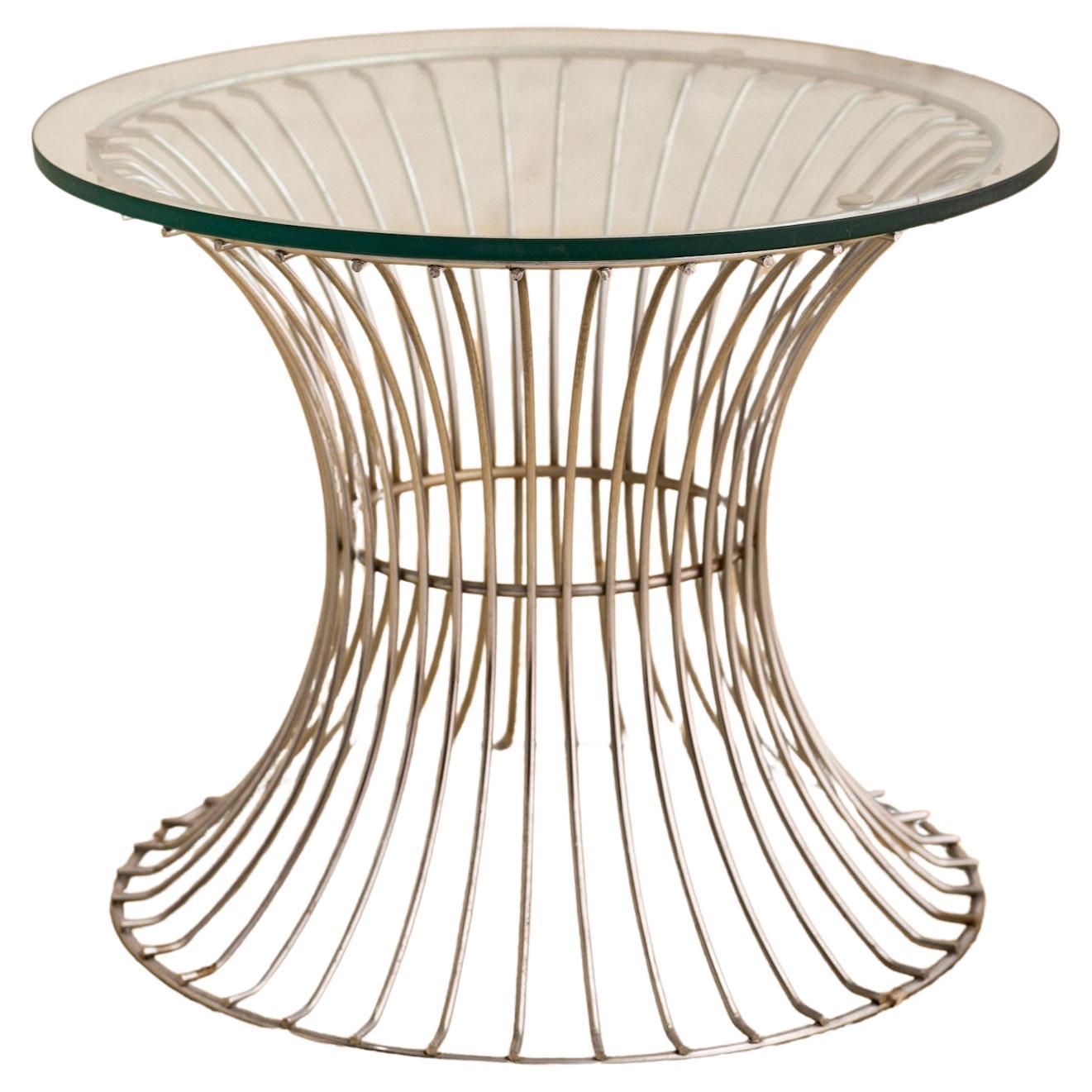 Platner Style Chrome Side Table With Glass Top