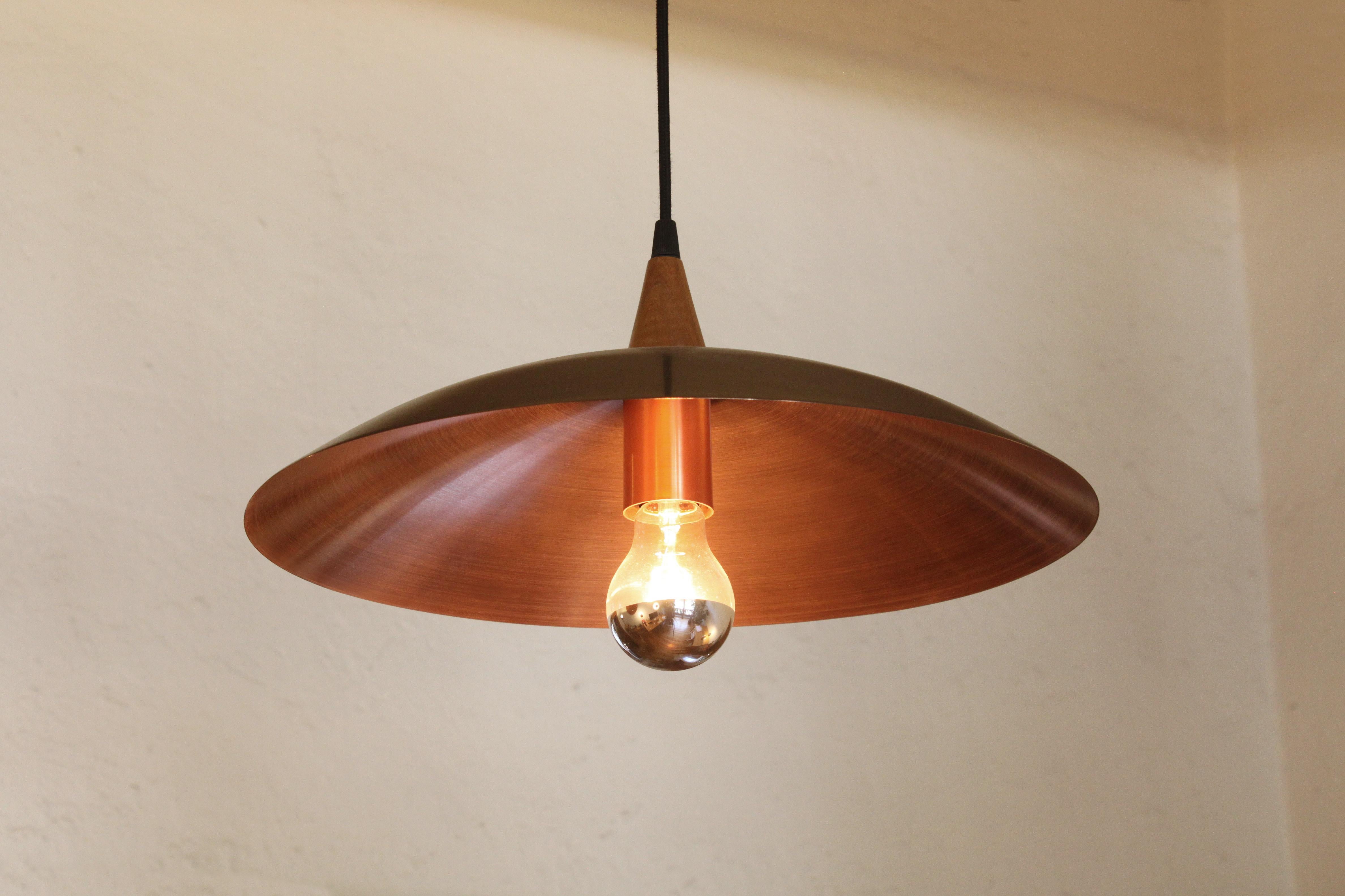 Plato Abajo is a ceiling lamp with dimmable feature (dimmer wall control is not included). The dome features a solid steel structure and wood detail. The dome is connected to the ceiling with 3m black fabric cable. The cable length is adjustable.