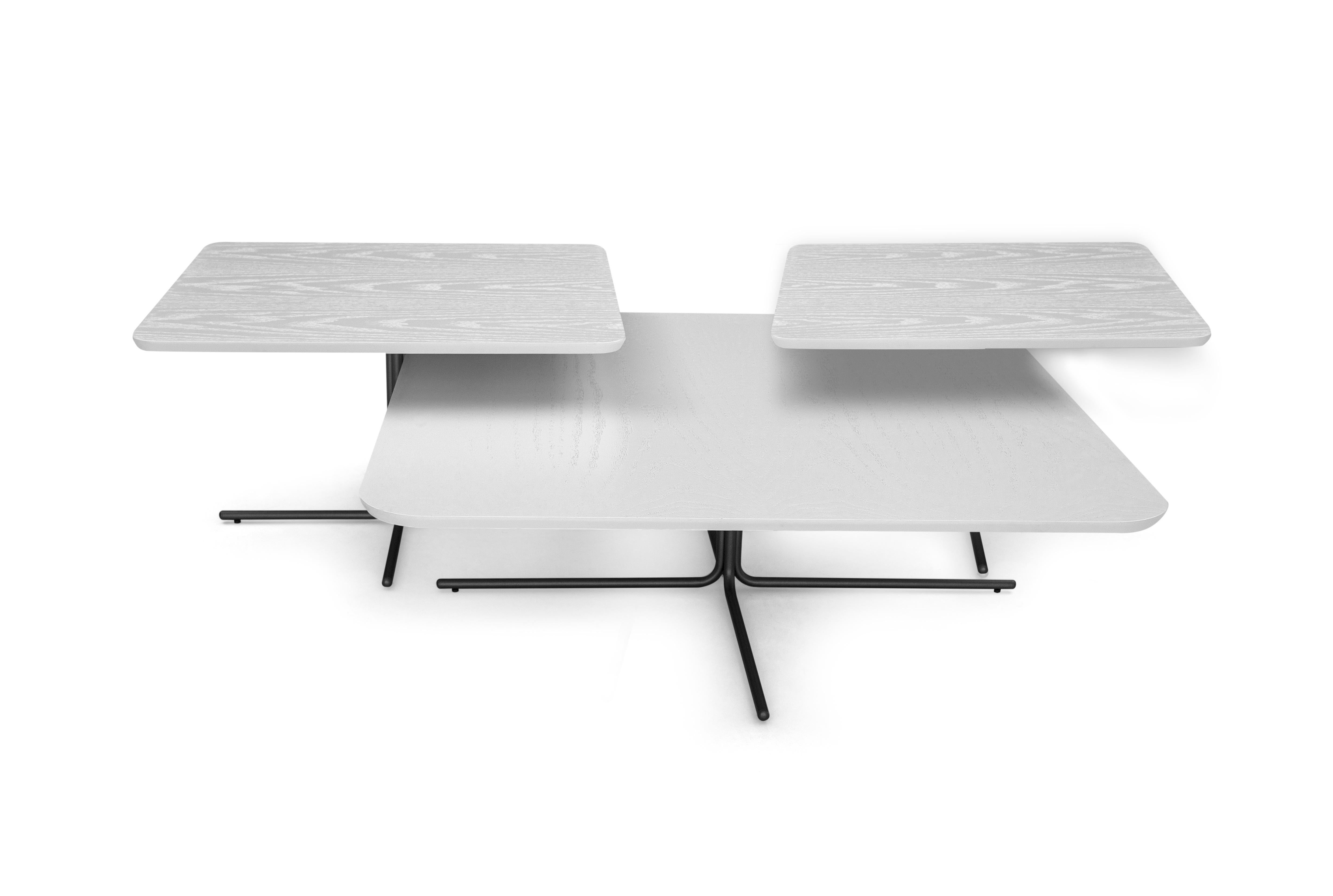 Contemporary Plato Coffee Table in White Oak Wood and Graphite Finish, Individual For Sale