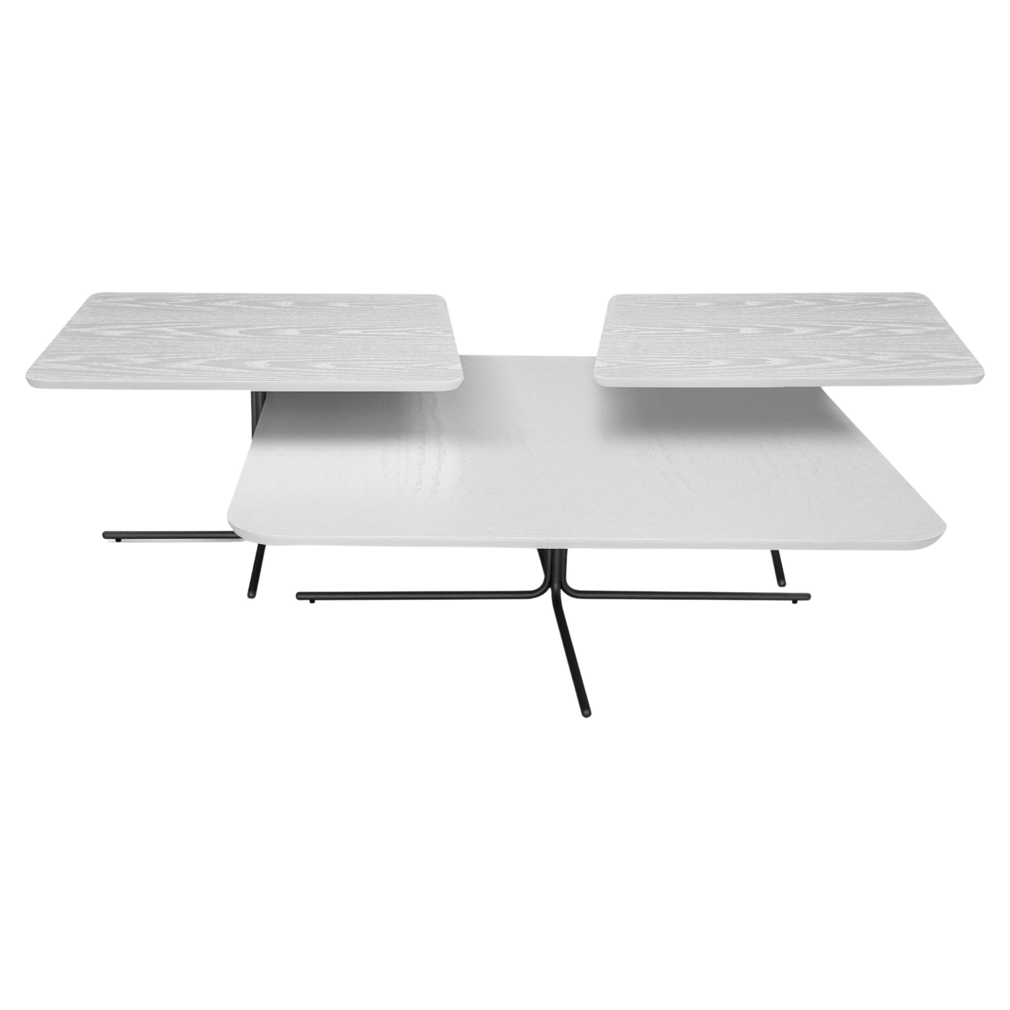 Plato Coffee Table in White Oak Wood and Graphite Finish, Set of 3