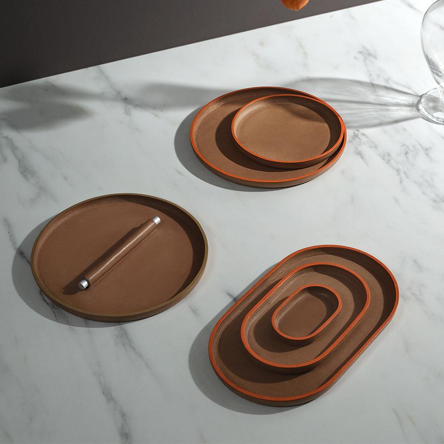 Leather Plato oval no.03 Desk Organizer Design by Defne Koz for Uniqka For Sale