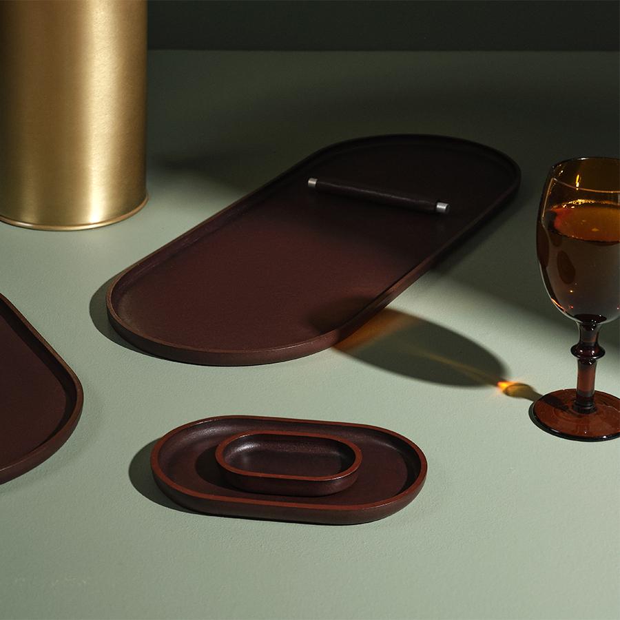 Leather Plato 'Oval Trio' Desk Organizer Design by Defne Koz for Uniqka For Sale
