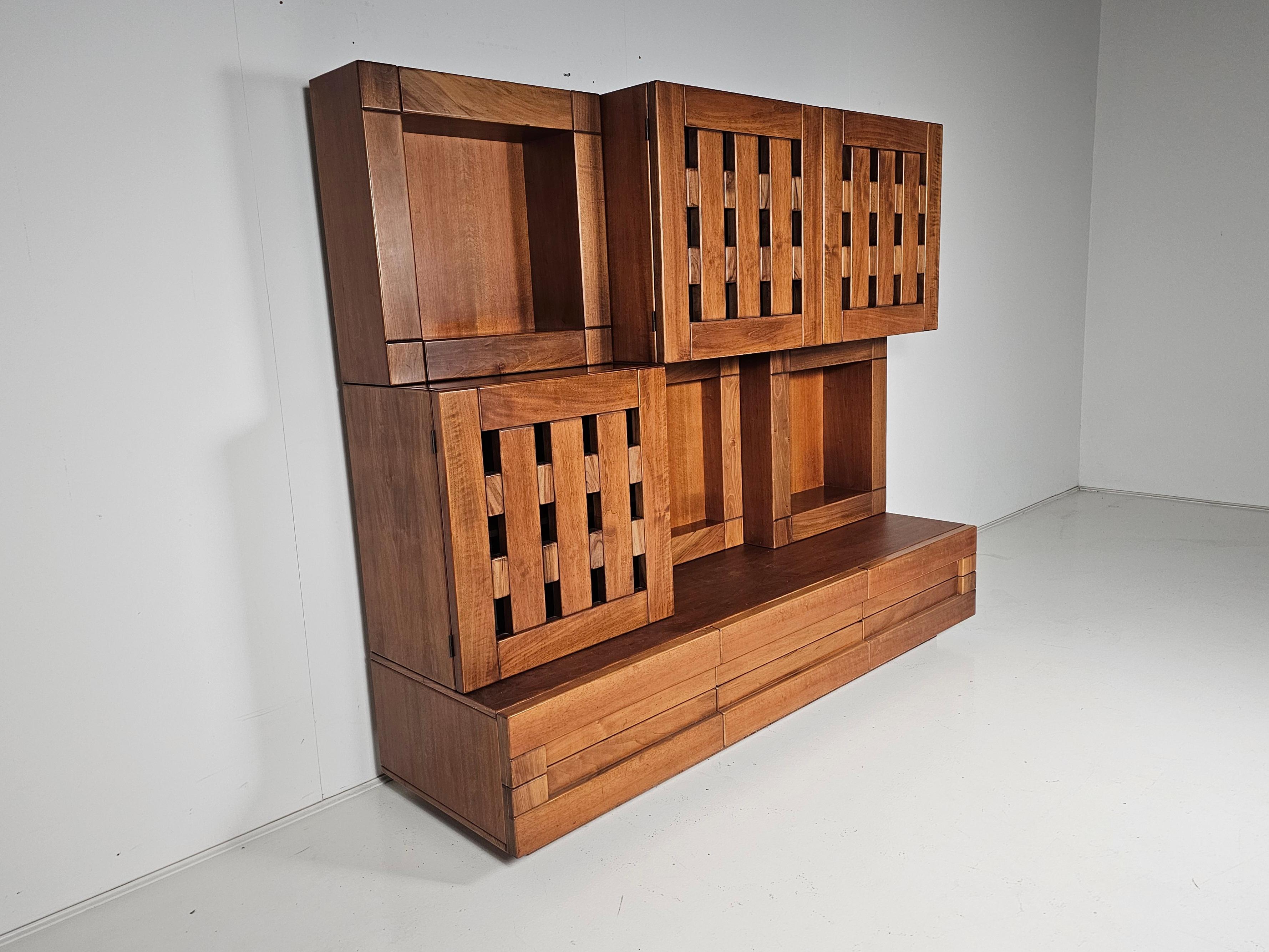 20th Century Plato Sideboard in solid walnut wood by Ferdinando Meccani, 1969 For Sale