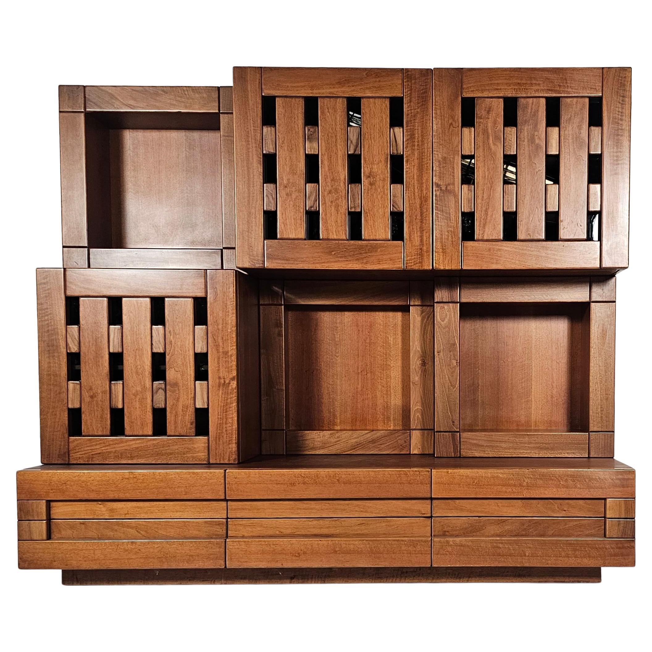 Plato Sideboard in solid walnut wood by Ferdinando Meccani, 1969 For Sale