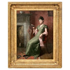 Antique Platt Powell Ryder (N.Y. 1821 - 1896) Oil On Canvas "The New Novel"