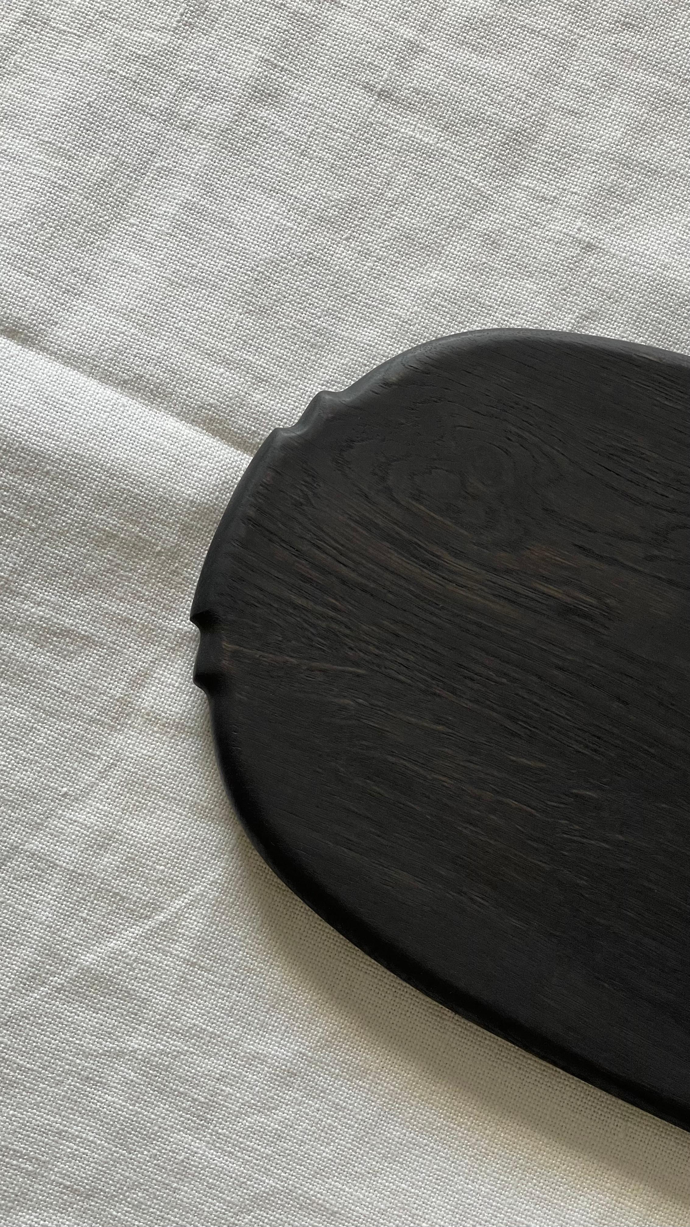 Our black oak choppers are made with ebonised heart oak. They are free from dyes and stains and food safe. Inspired by classical shapes our distinctive serving boards and chopping boards can be used functionally or decoratively bringing a striking
