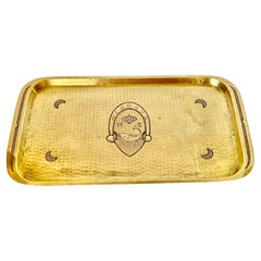 Plato de Latón, Periodo Art Decó, Color Dorado, 2 Firmas, Francia, 1940