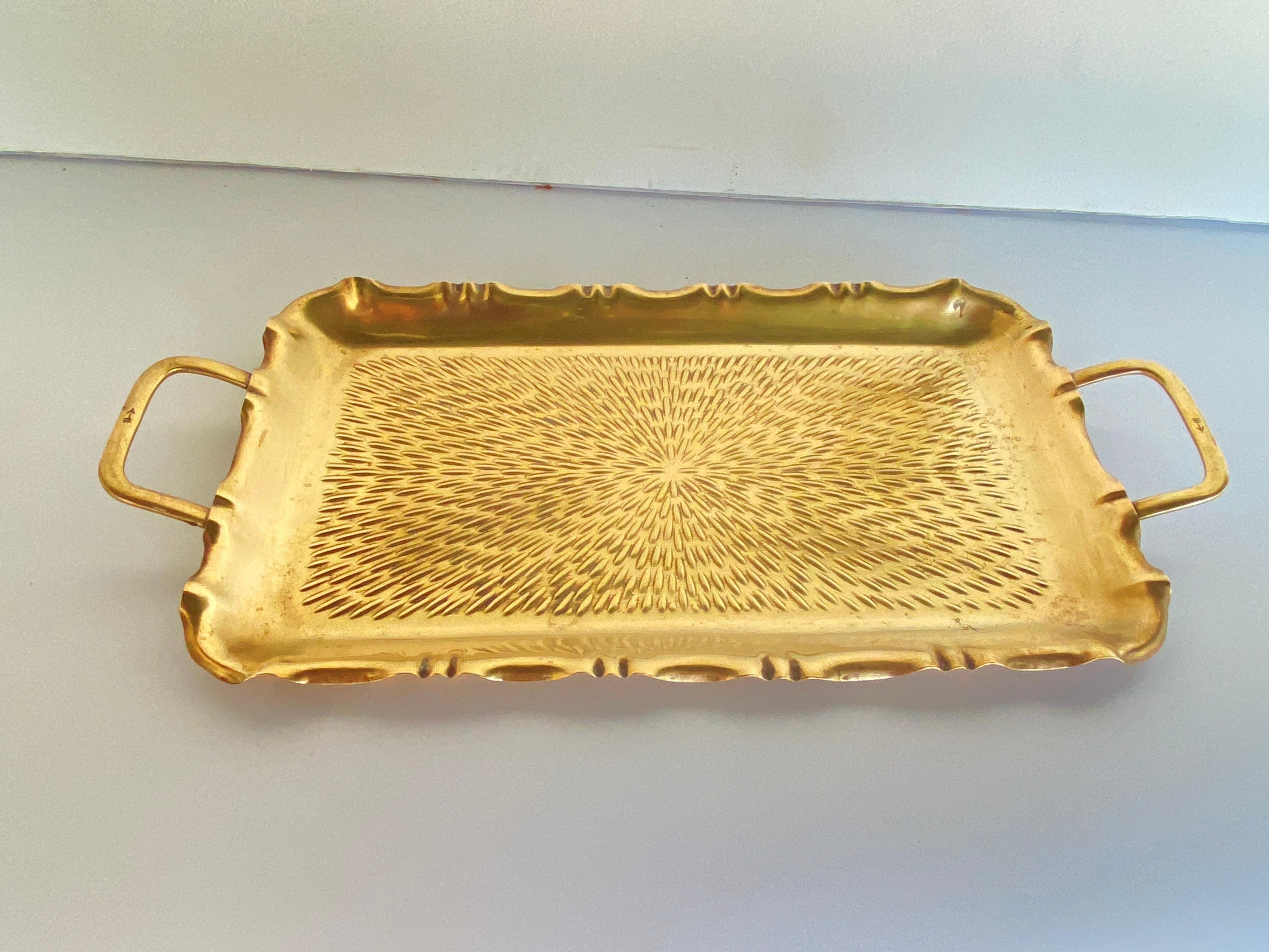 Platter in Brass, Art Deco Perod, Gold Color, 2 Handles, France 1940 2