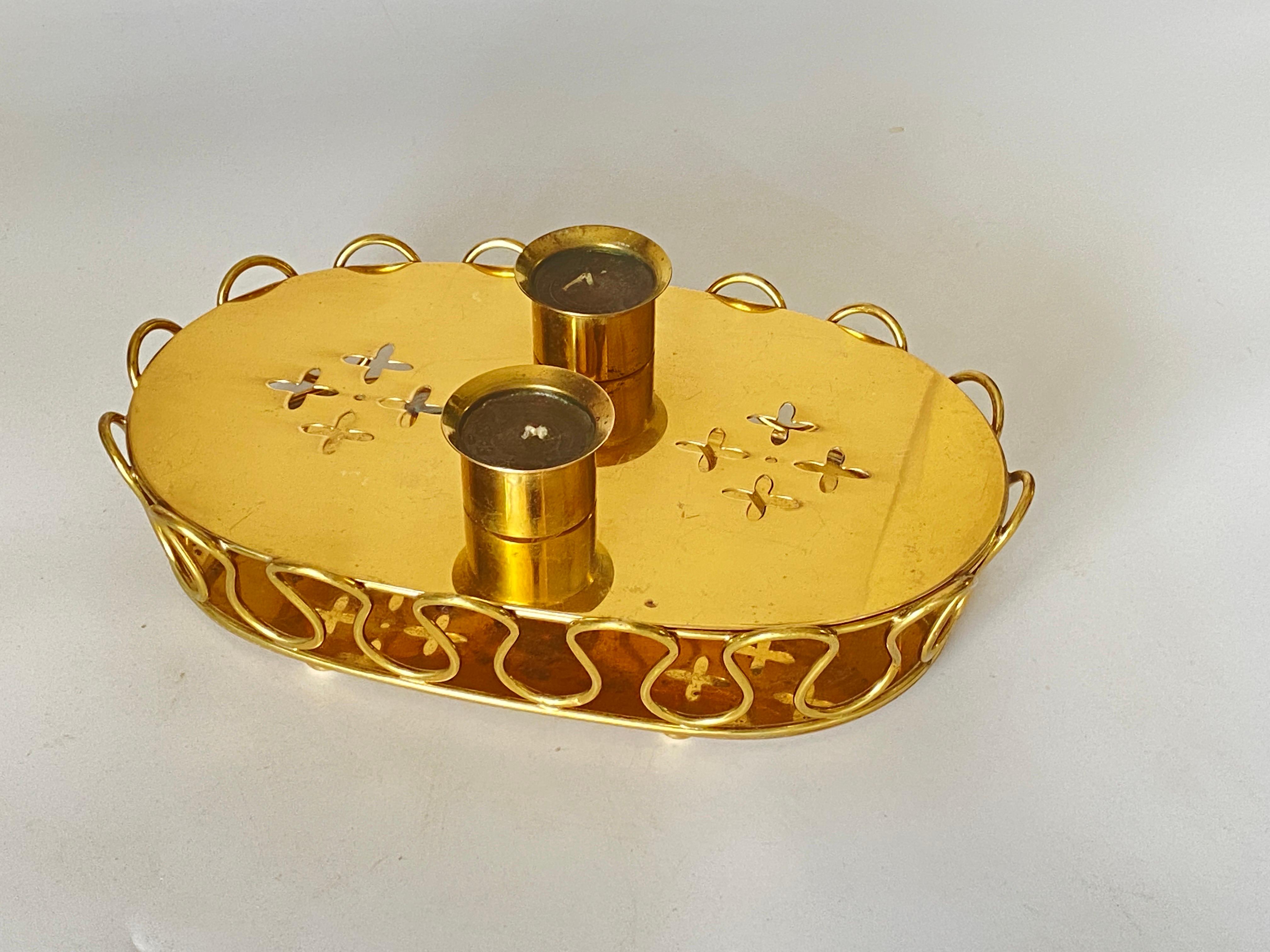 Platter in Brass, Candle Holder, Gold Color, by Josef Frank, 1940 For Sale 3