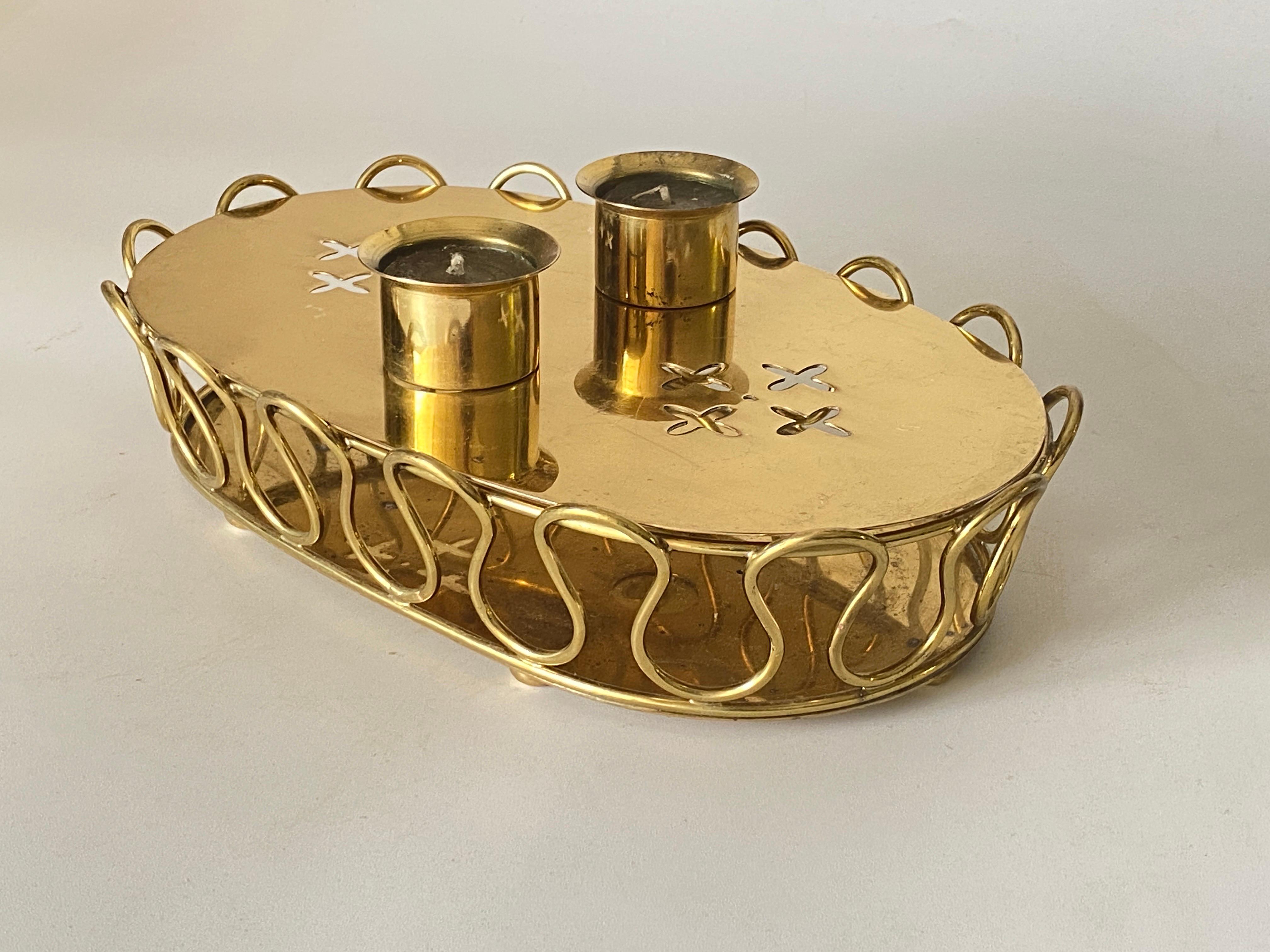 Platter in Brass, Candle Holder, Gold Color, by Josef Frank, 1940 For Sale 4