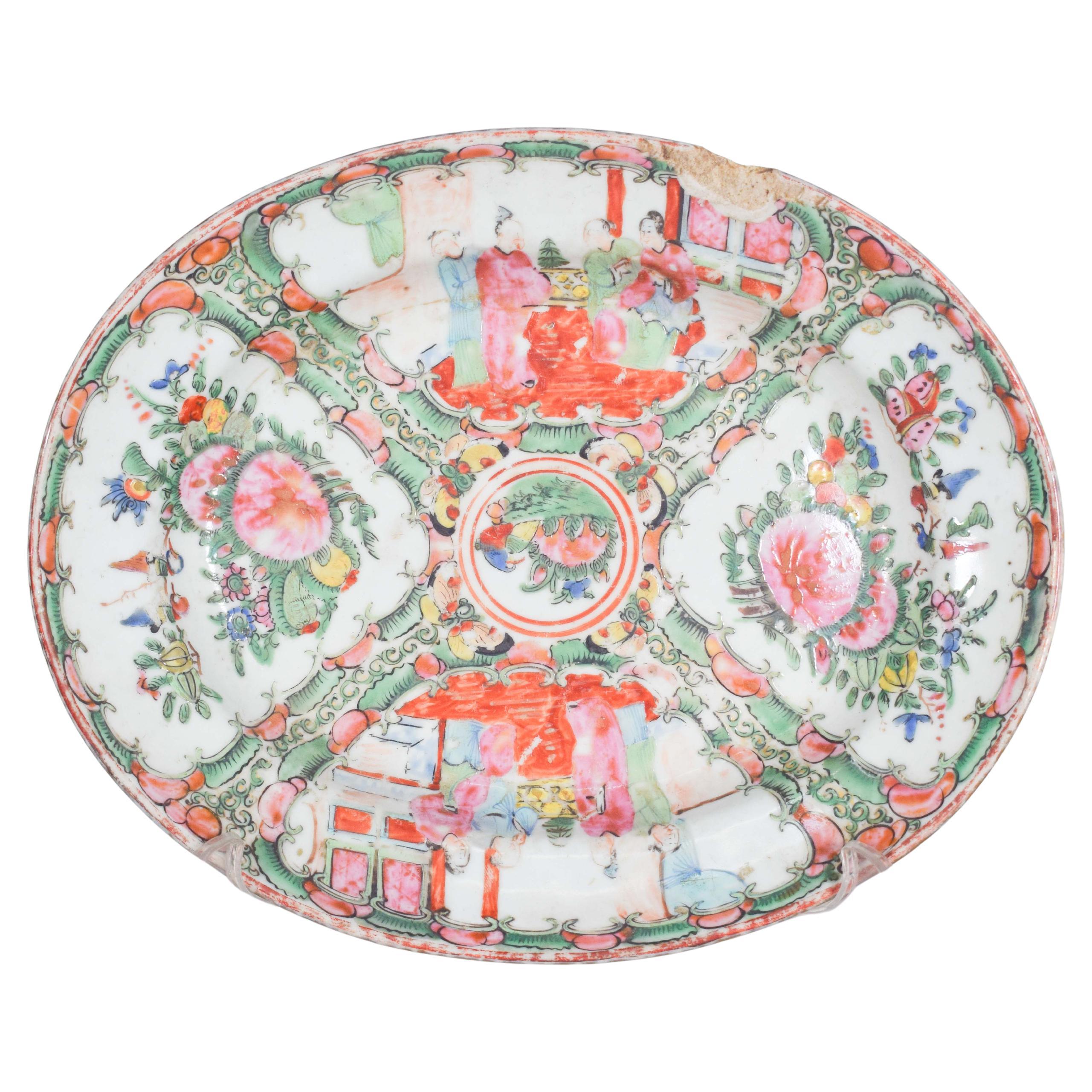 Bandeja de porcelana china de exportación, policromada