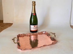 Platter in Copper and Brass 2 Handles Gold and cooper Color Deutch 18eme Century