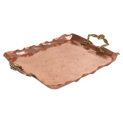 Antique Platter in Copper and Brass 2 Handles Gold and cooper Color Deutch 18eme Century