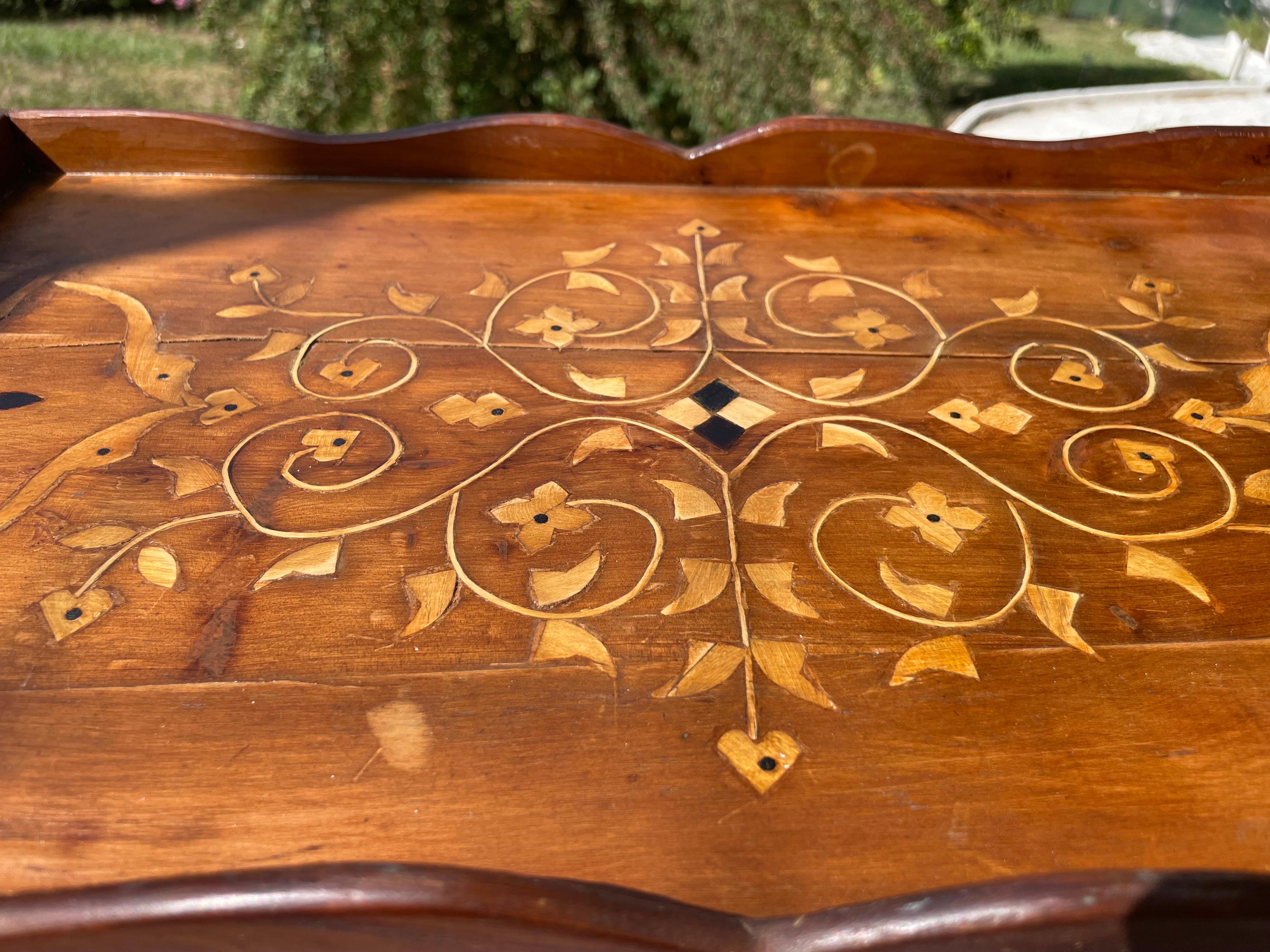 French Platter in Wood Marquetry, Brown, Made in France at the Beginning of the 20th  For Sale