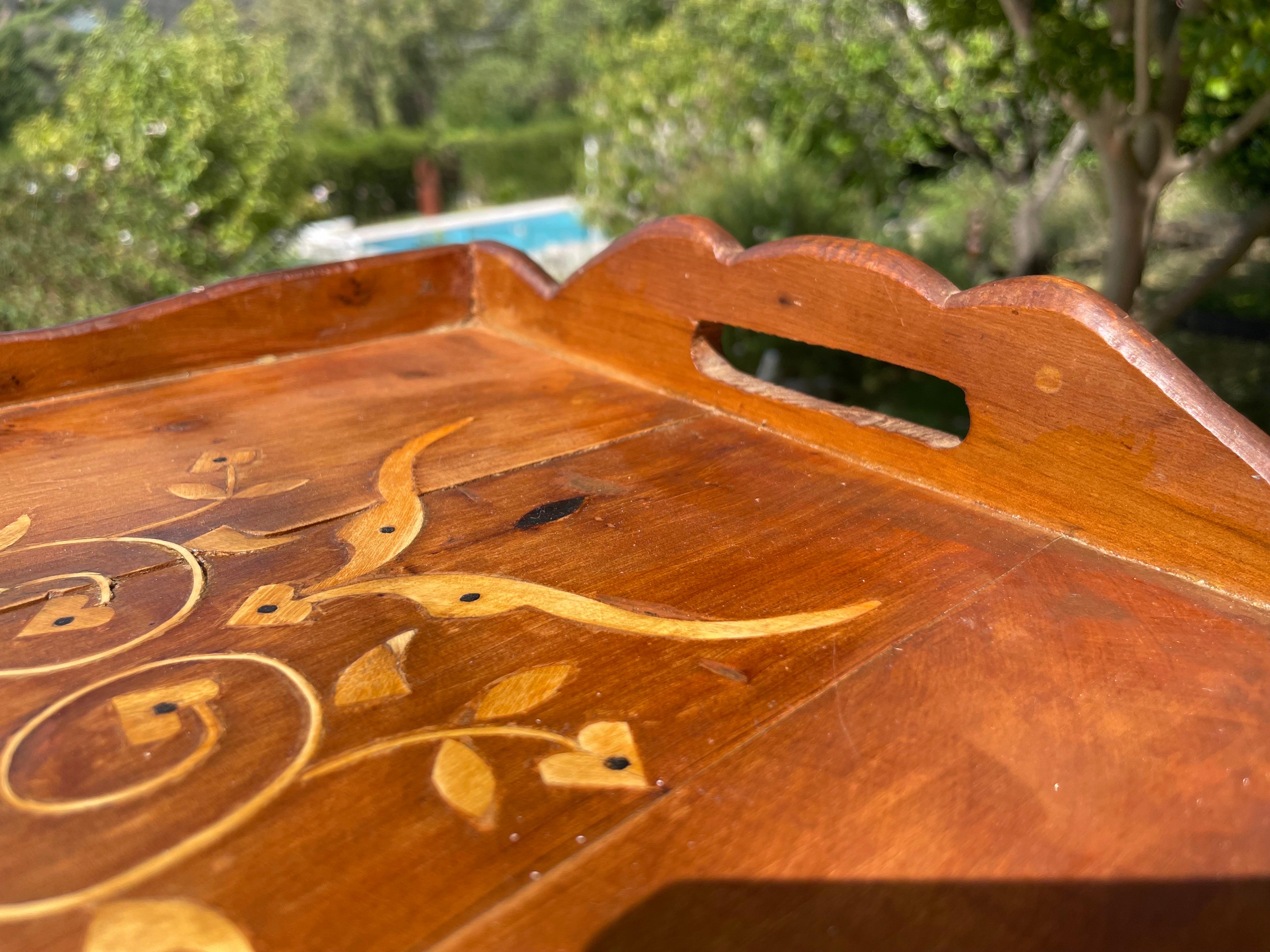 Platter in Wood Marquetry, Brown, Made in France at the Beginning of the 20th  In Good Condition For Sale In Auribeau sur Siagne, FR