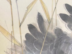 Platter in wood with Genuine watercolor painting, Purple color, England 1970