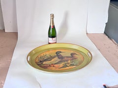 Platter or Tray Metal painted England 1970s Green and Yellow Color with Ducks