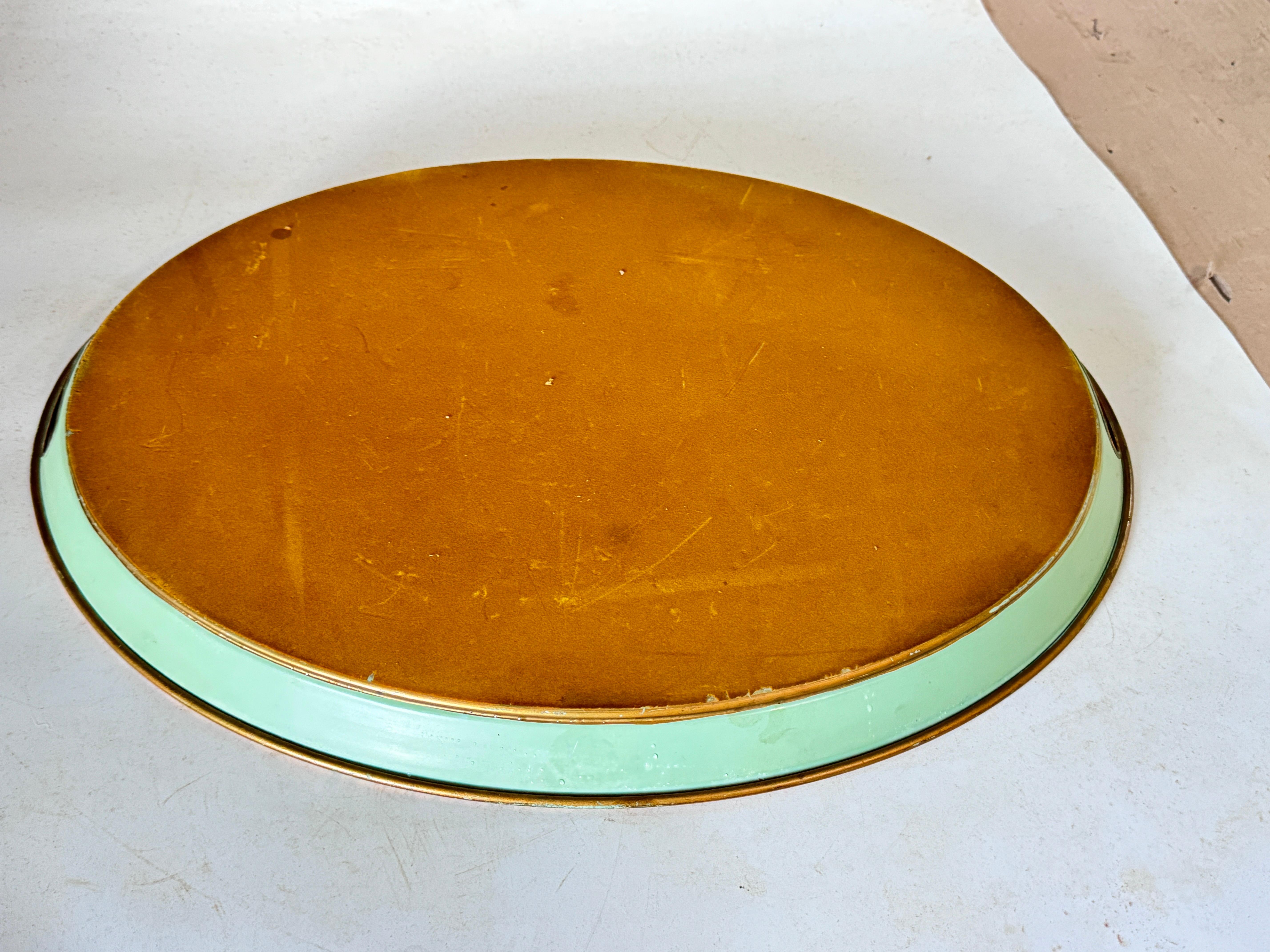 Platte oder Tablett Metall gemalt England 1970er Jahre Grün und Gelb Farbe mit Enten  im Zustand „Gut“ im Angebot in Auribeau sur Siagne, FR