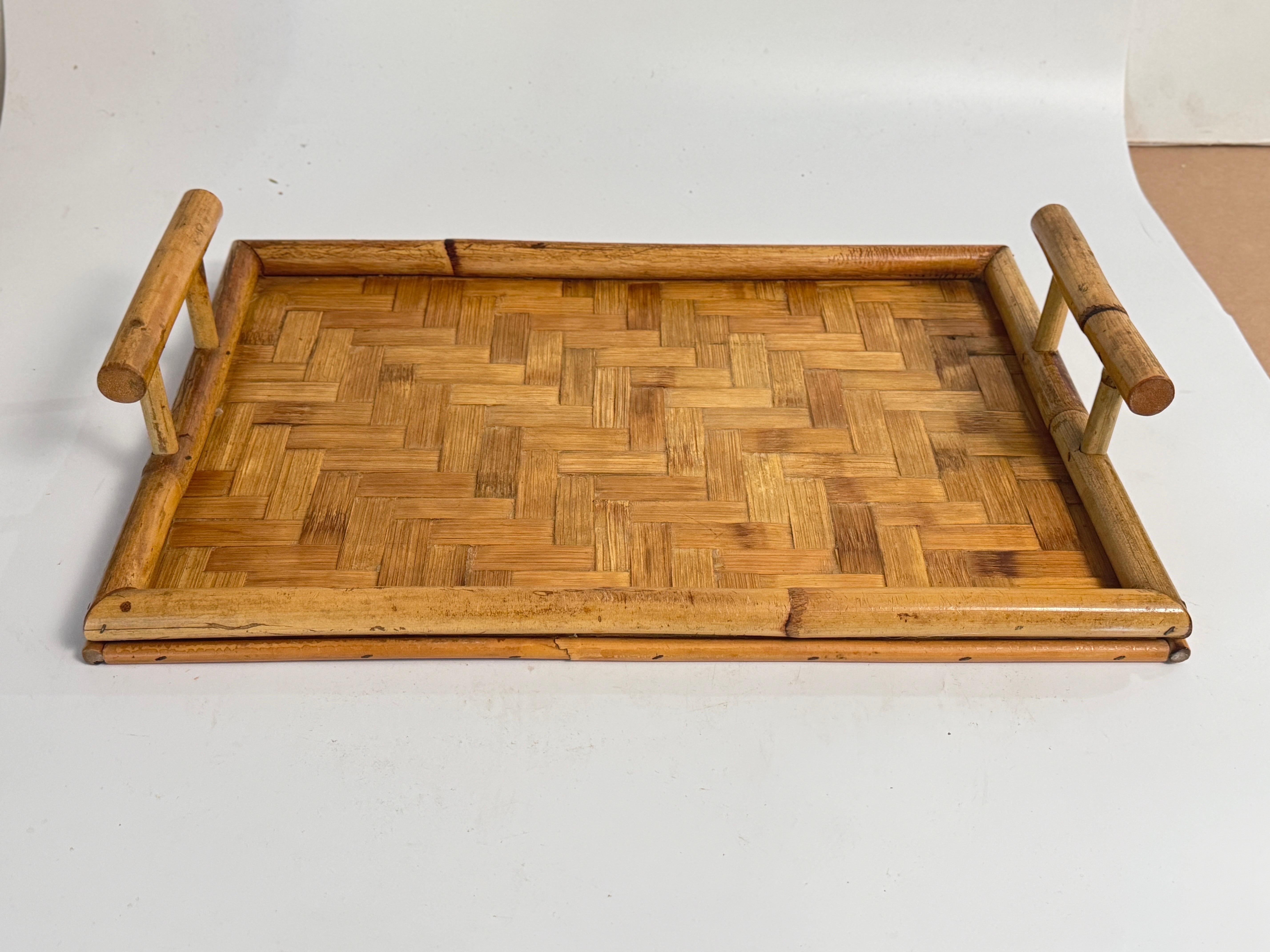 Platte mit Bambusimitatstruktur, braun, Frankreich um 1970 im Angebot 1